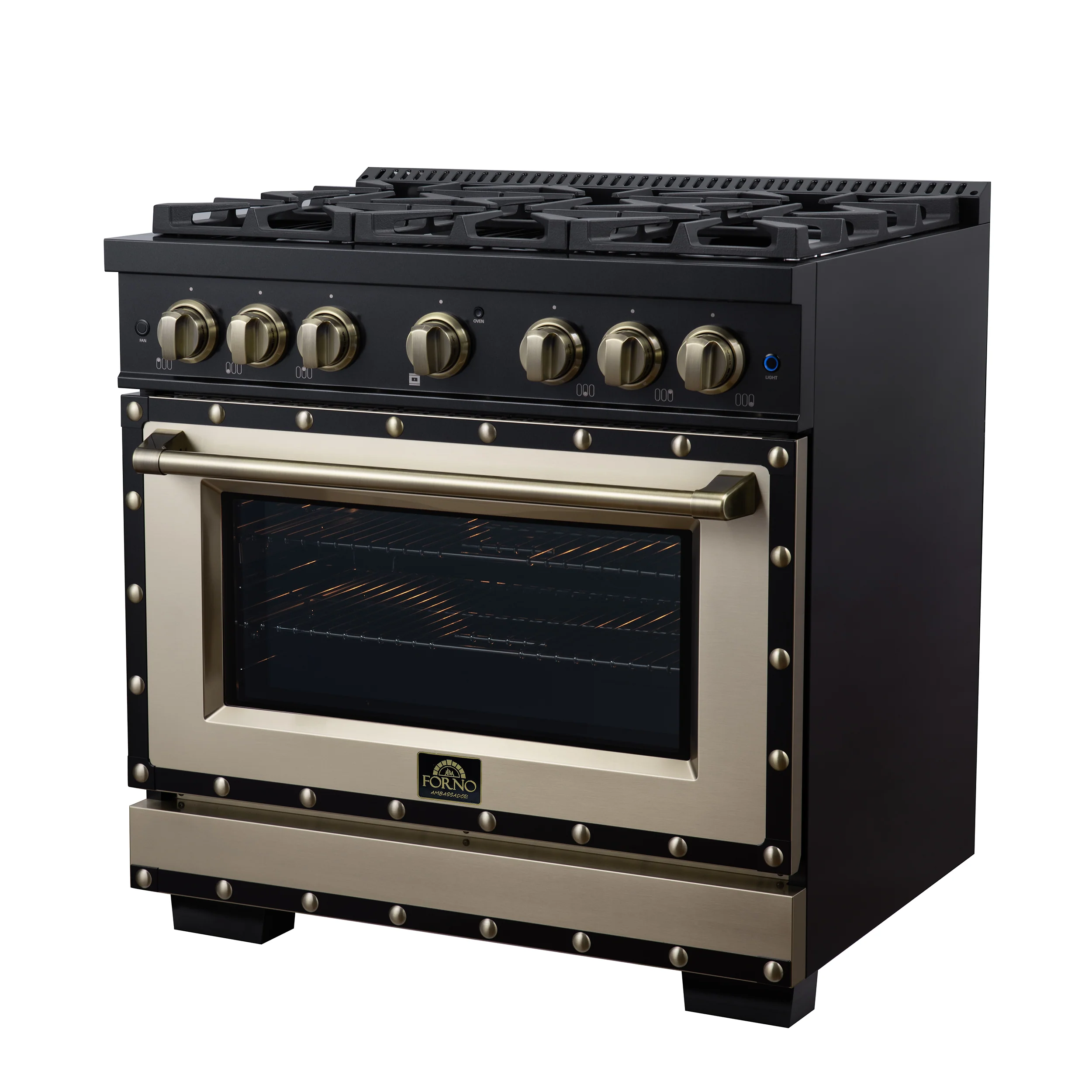 Valente 36" Dual Fuel Range in Black, 6 Sealed Burners, 71 000 BTU Cooktop Output , 5.2 Cu.Ft. convection Oven, Telescopic Racks - Image 7