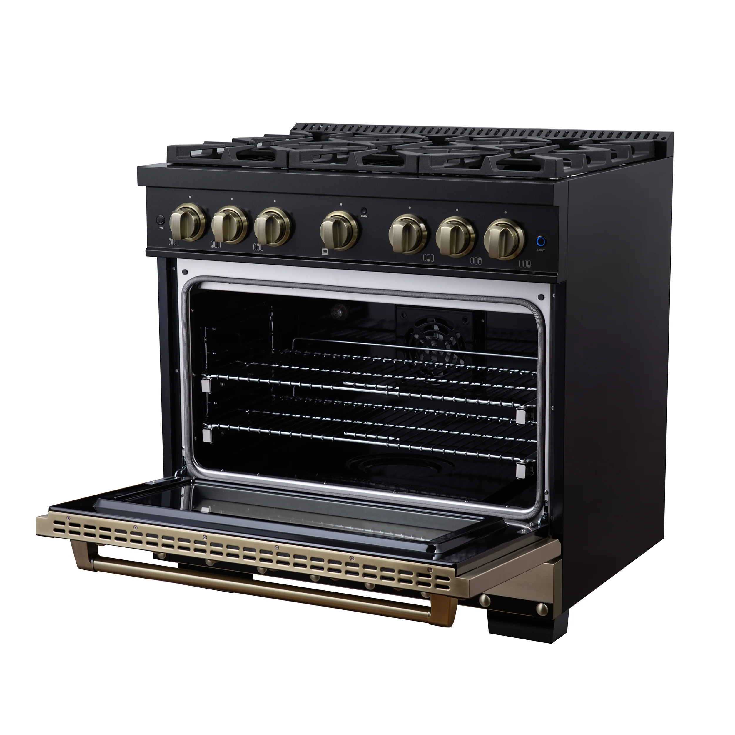 Valente 36" Dual Fuel Range in Black, 6 Sealed Burners, 71 000 BTU Cooktop Output , 5.2 Cu.Ft. convection Oven, Telescopic Racks - Image 8
