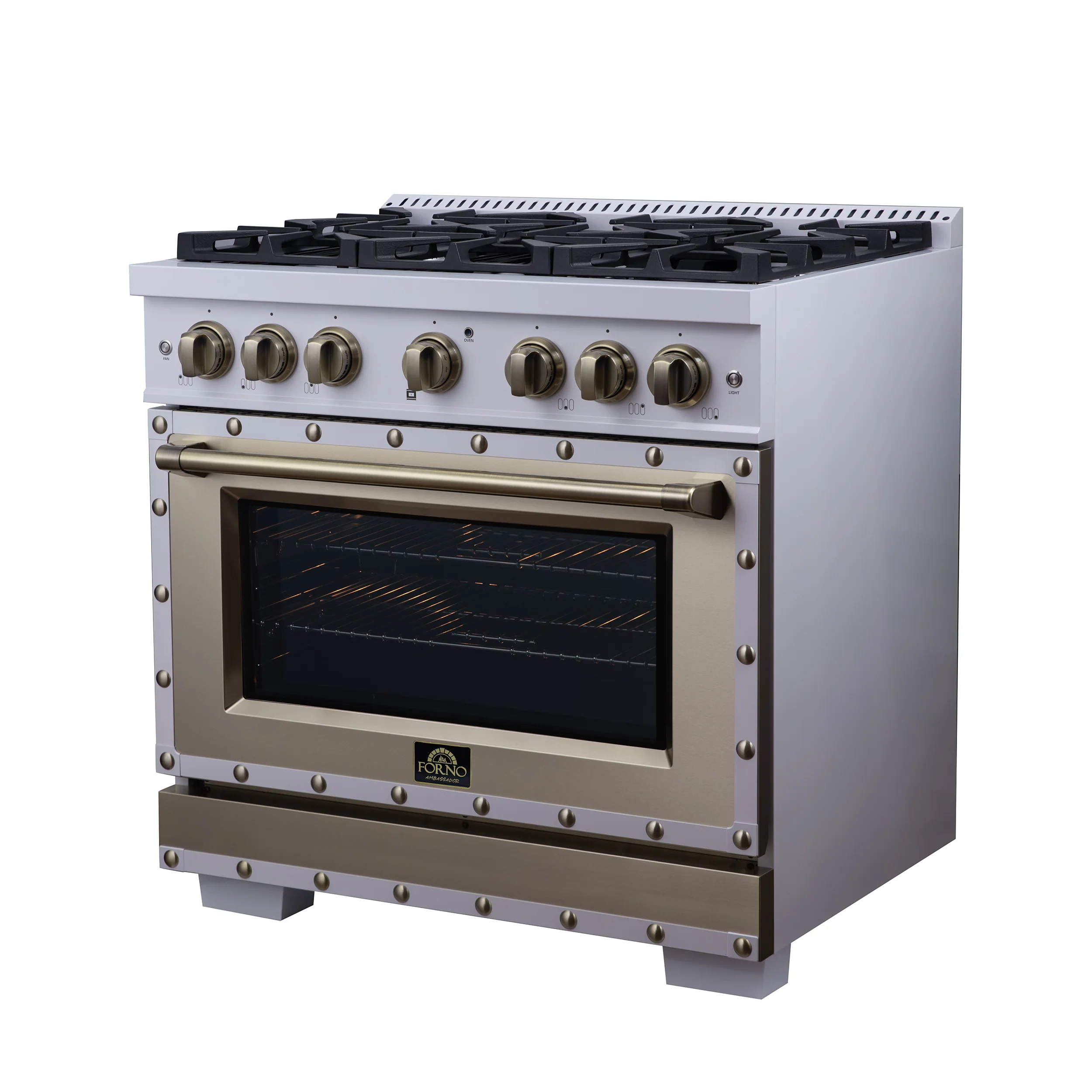Valente 36" Dual Fuel Range in White, 6 Sealed Burners, 71 000 BTU Cooktop Output , 5.2 Cu.Ft. convection Oven, Telescopic Racks - Image 6