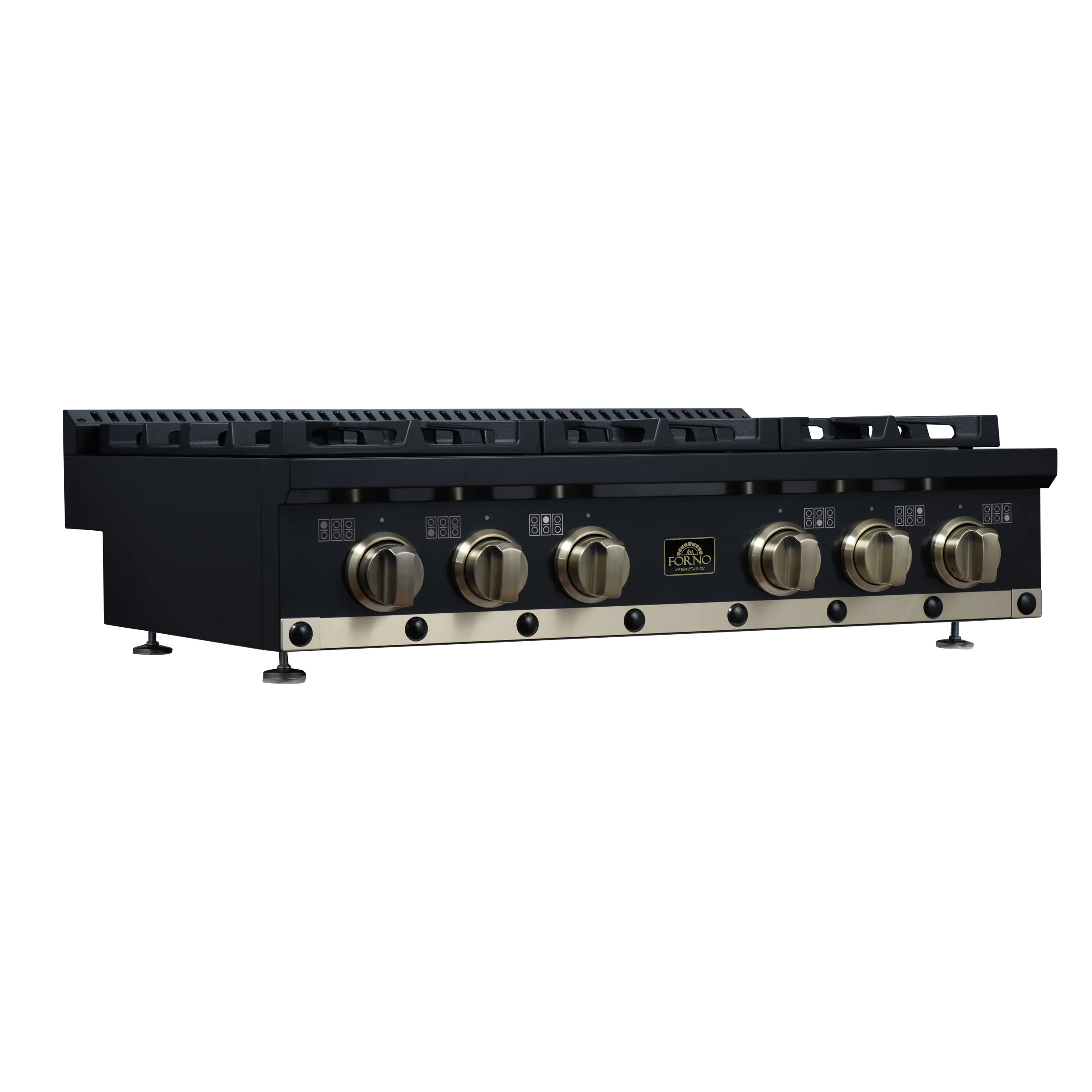 Valente 36" Gas Cooktop in Black, 6 Sealed burners, 71,000 BUT Output, 1 Antique Brass Dual-Ring Burner, Continuous Cast Iron Grates - Image 5