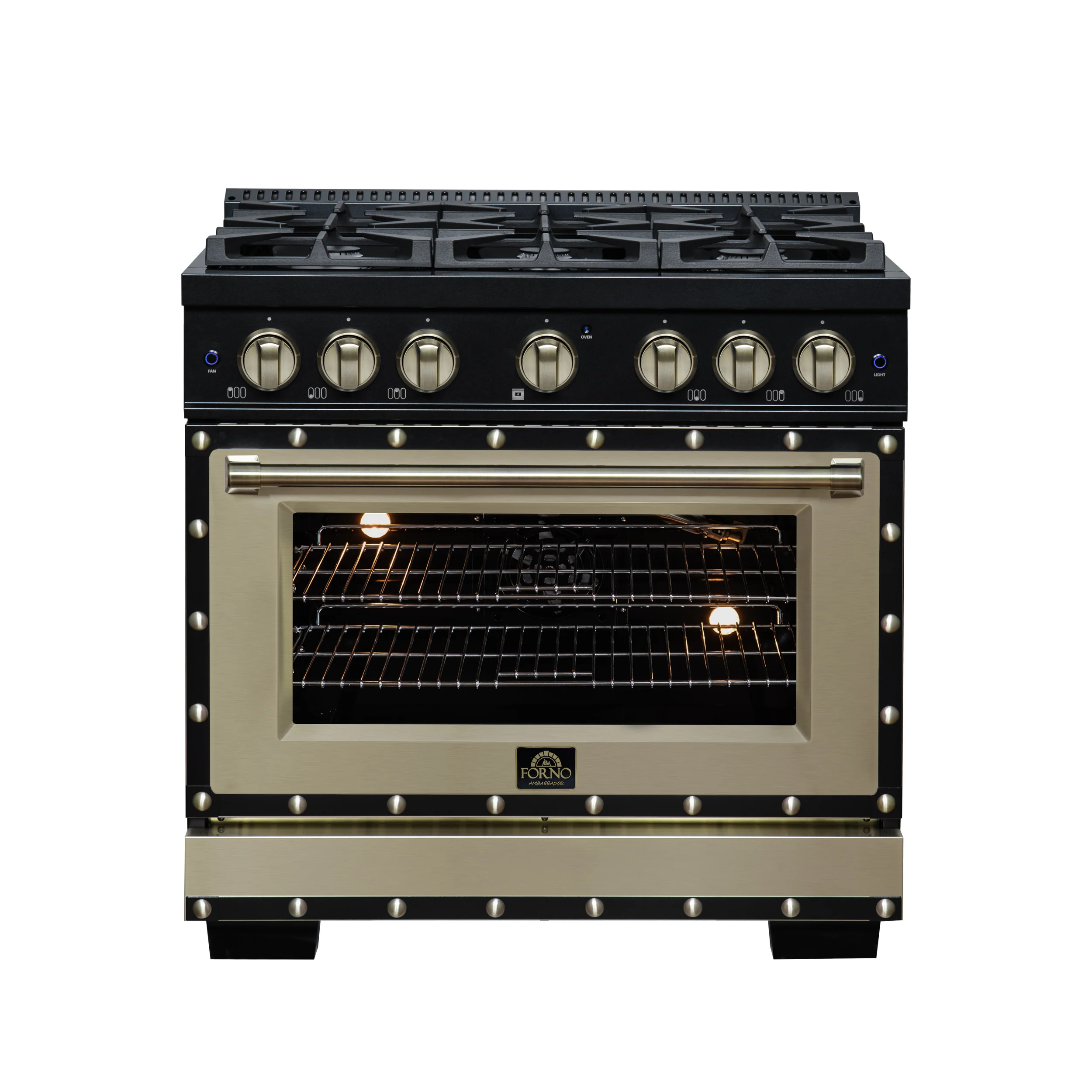 Valente 36" Gas Range in Black, 6 Sealed Burnes, 71 000 BTU Cooktop Output , 5.2 Cu.Ft. convection Oven, Telescopic Racks - Image 2