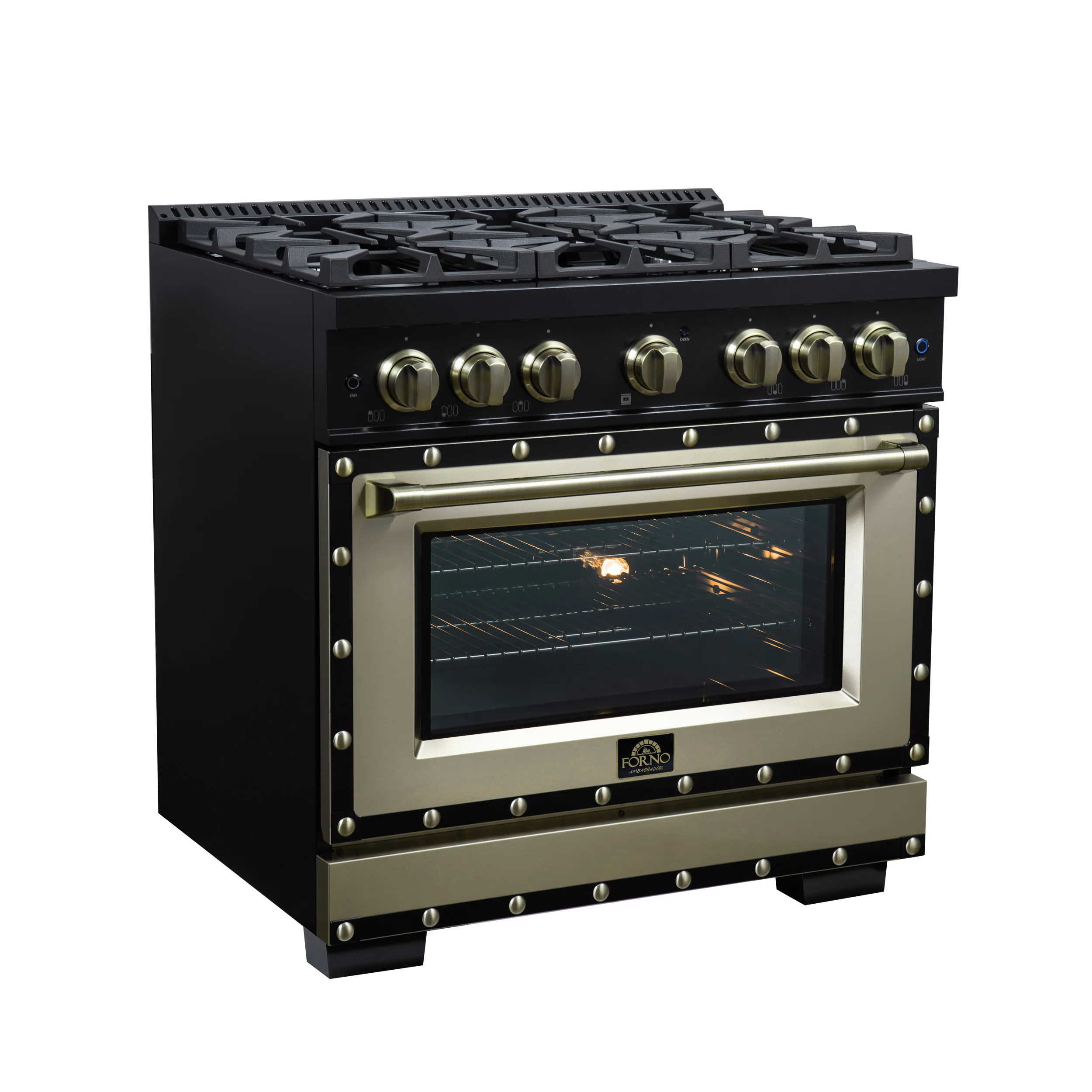 Valente 36" Gas Range in Black, 6 Sealed Burnes, 71 000 BTU Cooktop Output , 5.2 Cu.Ft. convection Oven, Telescopic Racks - Image 4