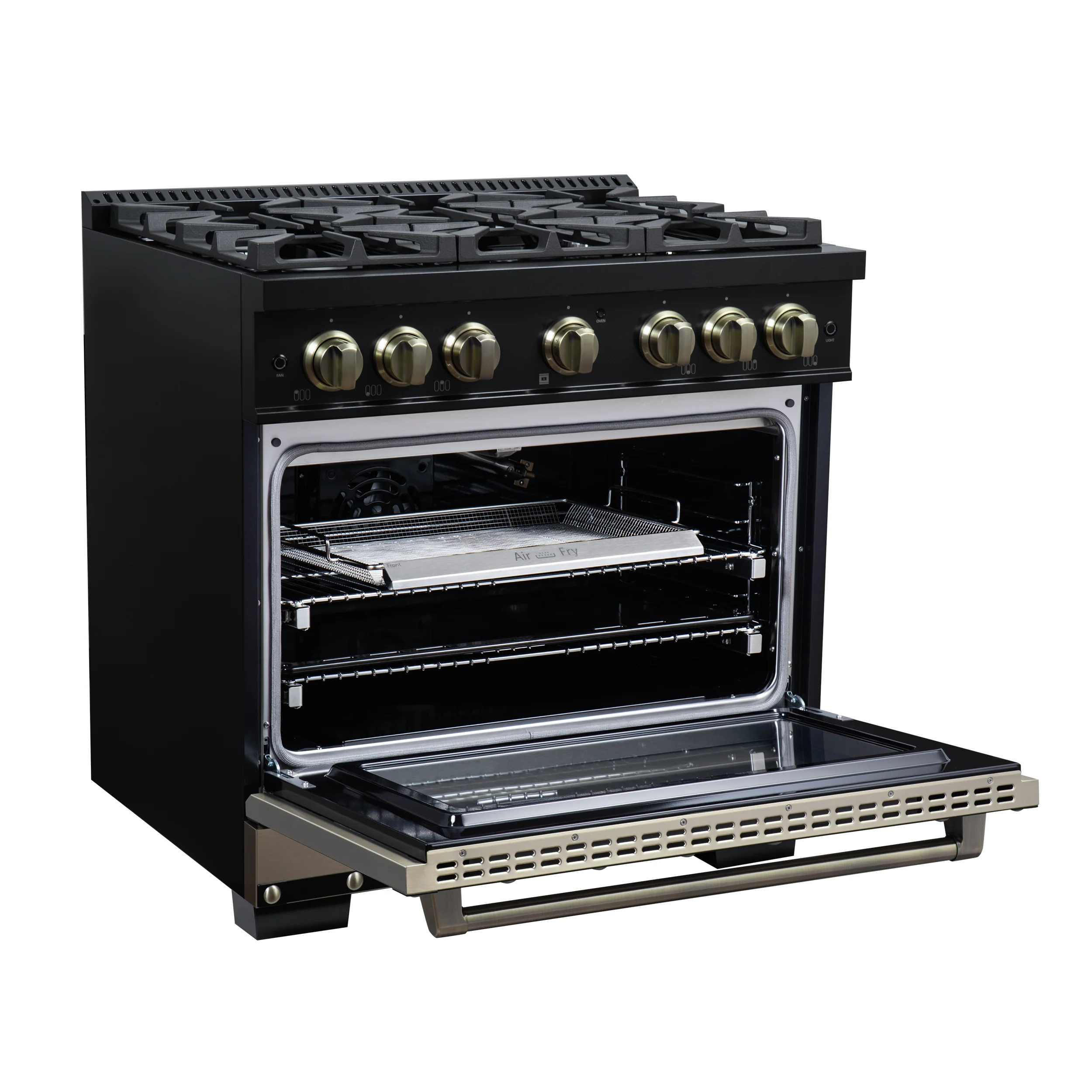 Valente 36" Gas Range in Black, 6 Sealed Burnes, 71 000 BTU Cooktop Output , 5.2 Cu.Ft. convection Oven, Telescopic Racks - Image 6