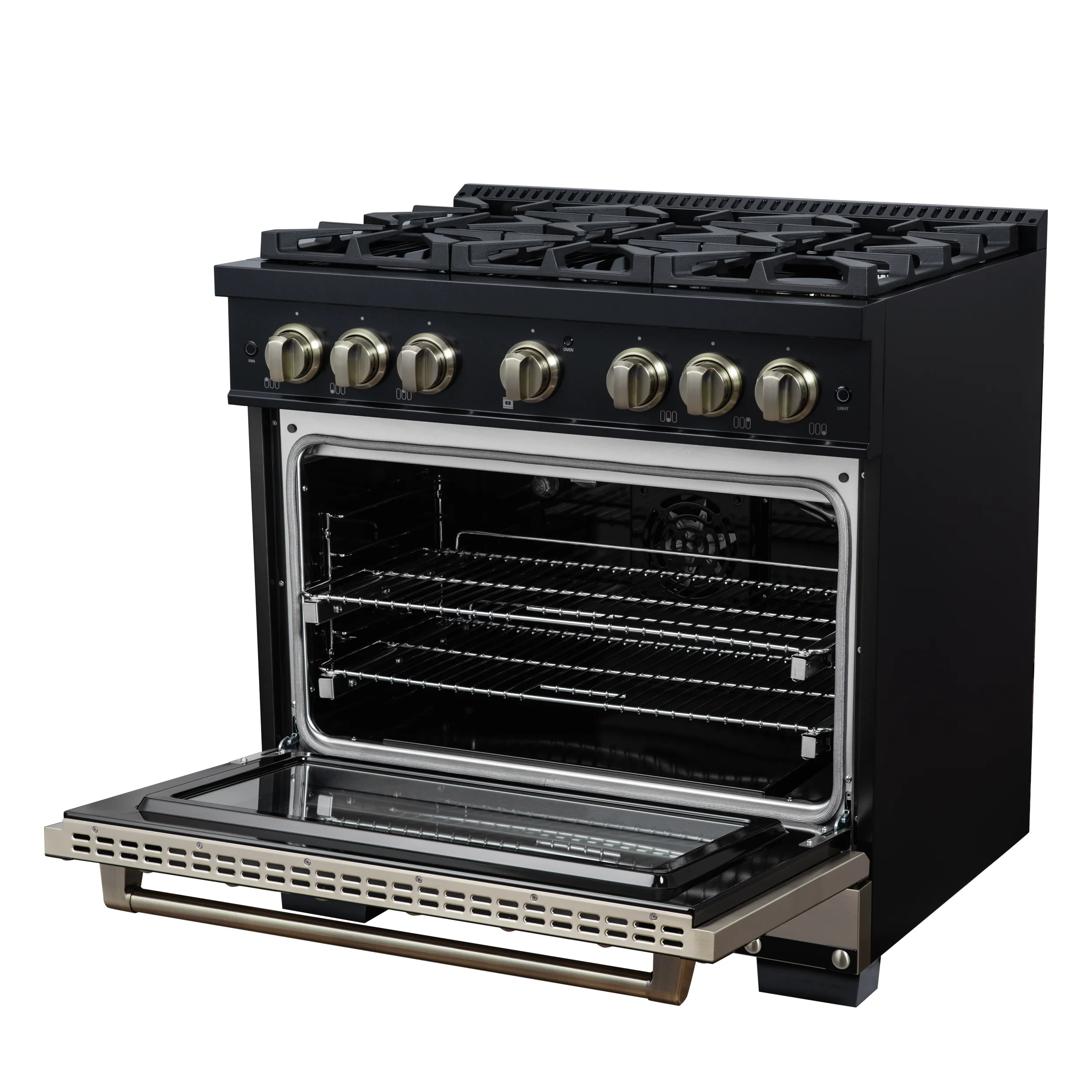 Valente 36" Gas Range in Black, 6 Sealed Burnes, 71 000 BTU Cooktop Output , 5.2 Cu.Ft. convection Oven, Telescopic Racks - Image 9