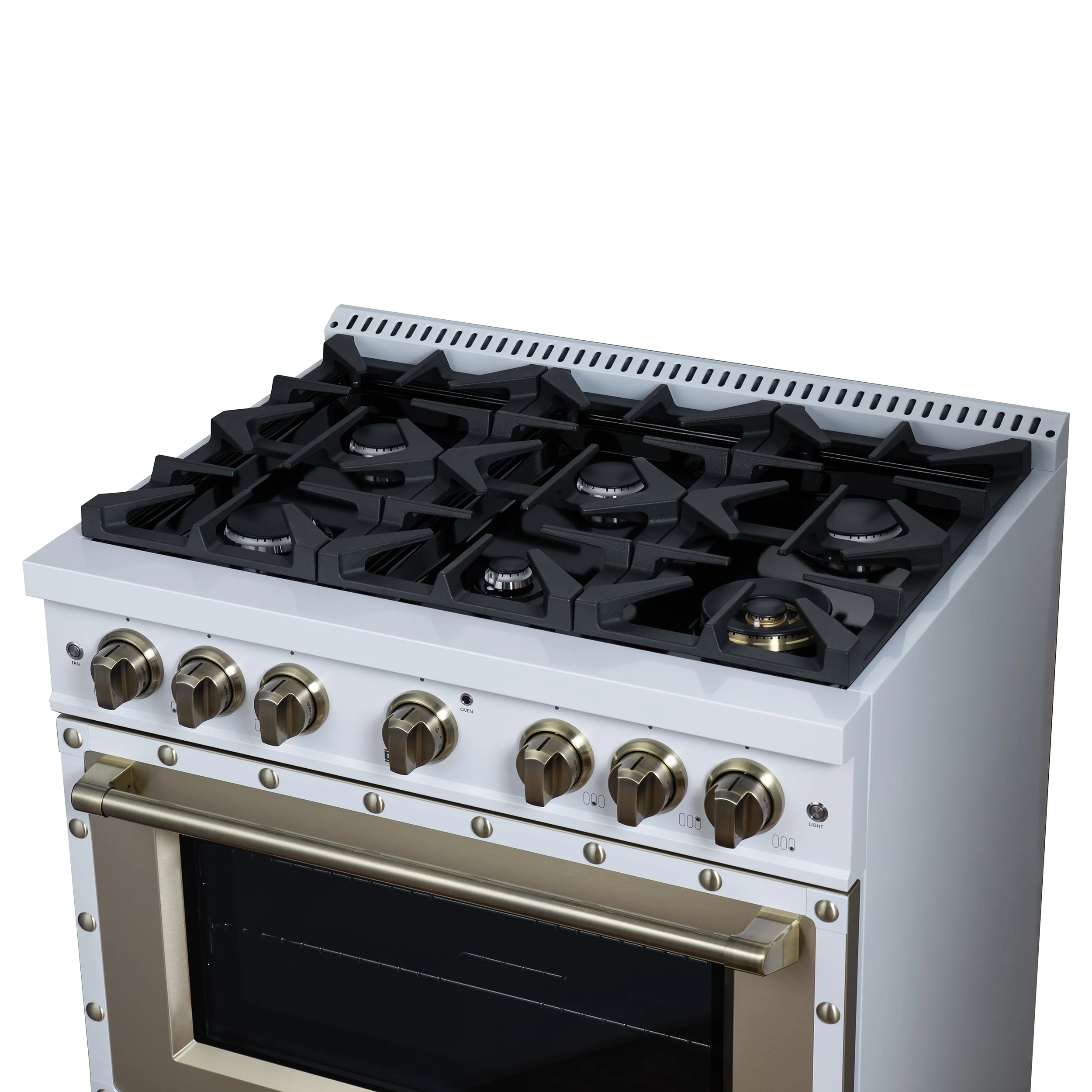 Valente 36" Gas Range in White, 6 Sealed Burnes, 71 000 BTU Cooktop Output , 5.2 Cu.Ft. convection Oven, Telescopic Racks - Image 12