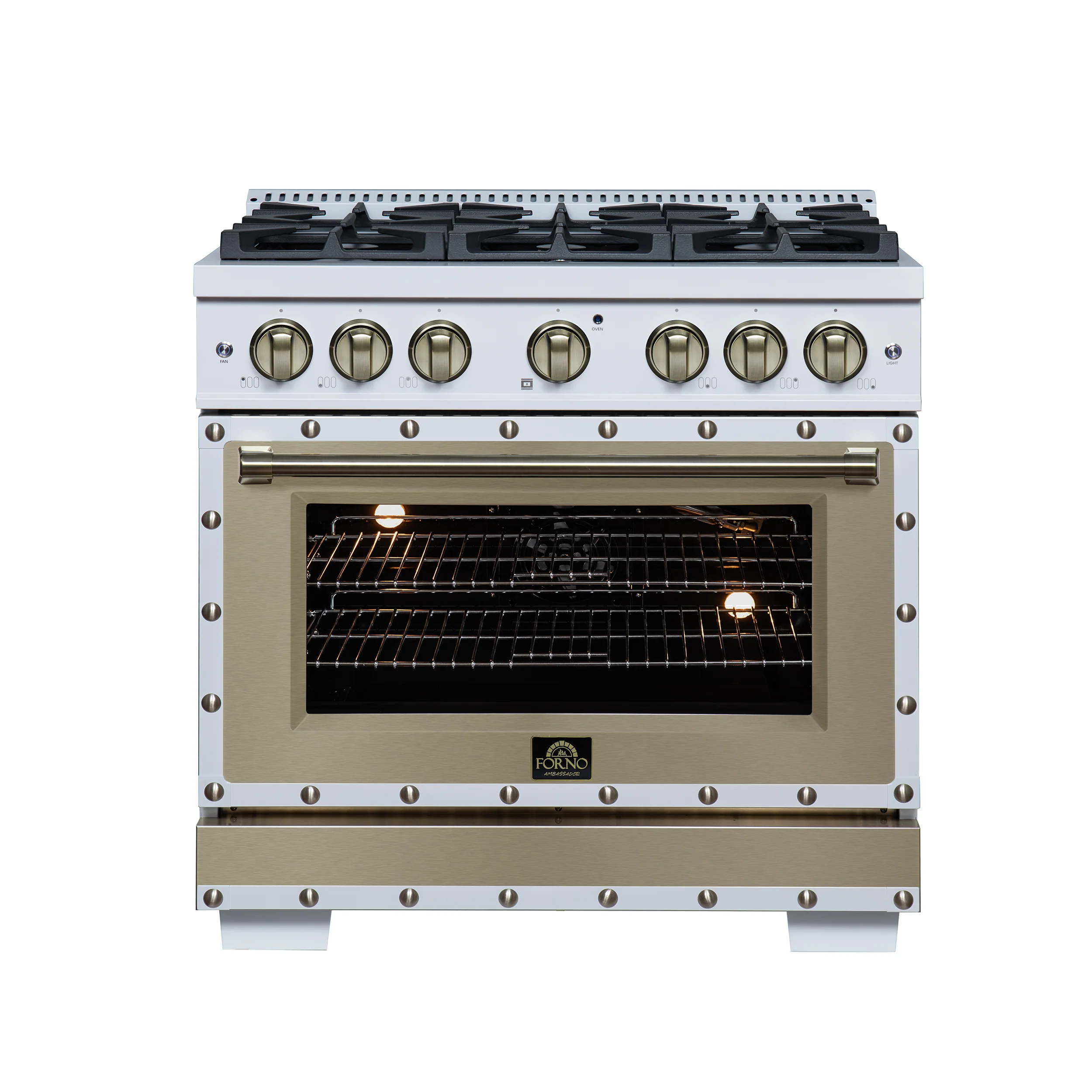 Valente 36" Gas Range in White, 6 Sealed Burnes, 71 000 BTU Cooktop Output , 5.2 Cu.Ft. convection Oven, Telescopic Racks - Image 2