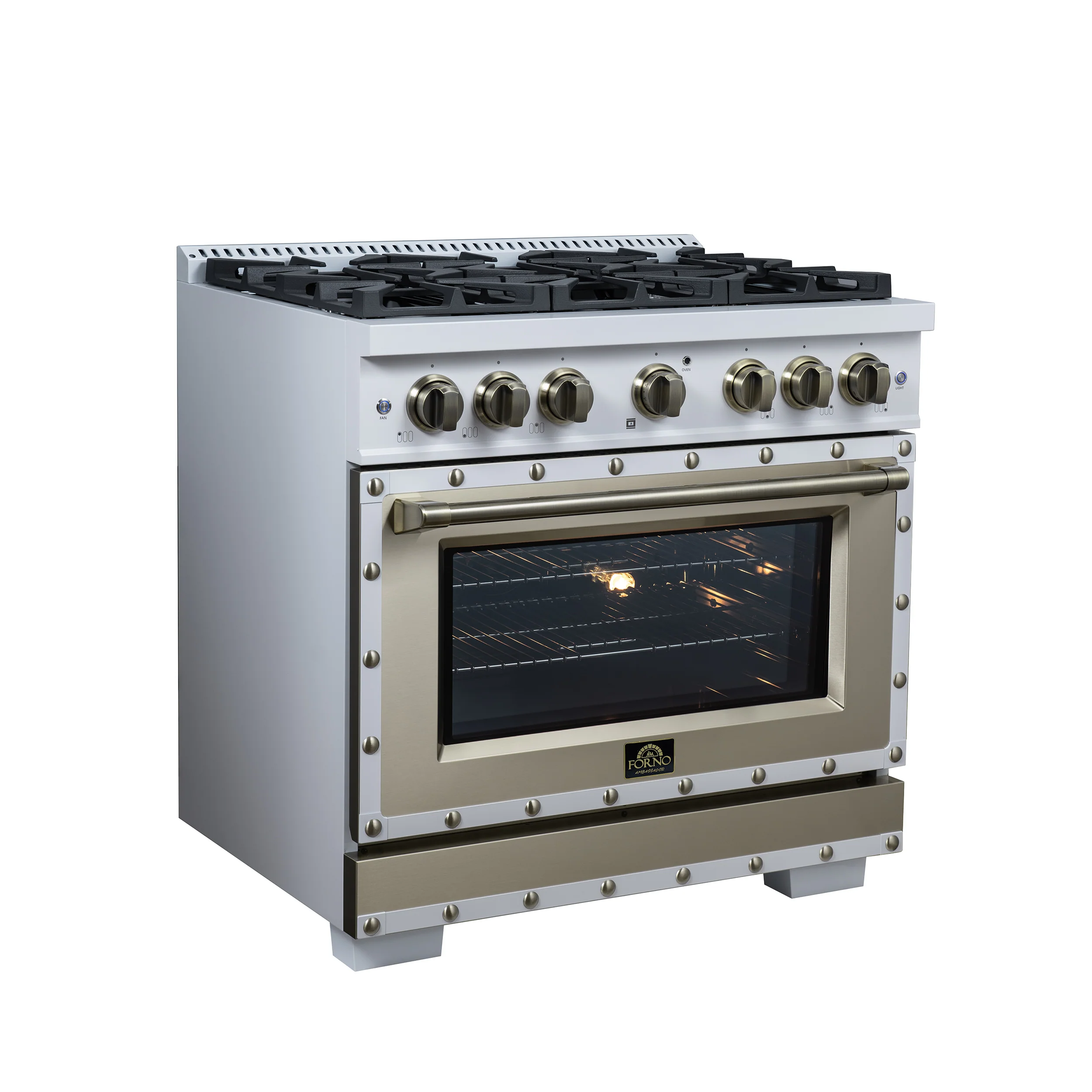 Valente 36" Gas Range in White, 6 Sealed Burnes, 71 000 BTU Cooktop Output , 5.2 Cu.Ft. convection Oven, Telescopic Racks - Image 4