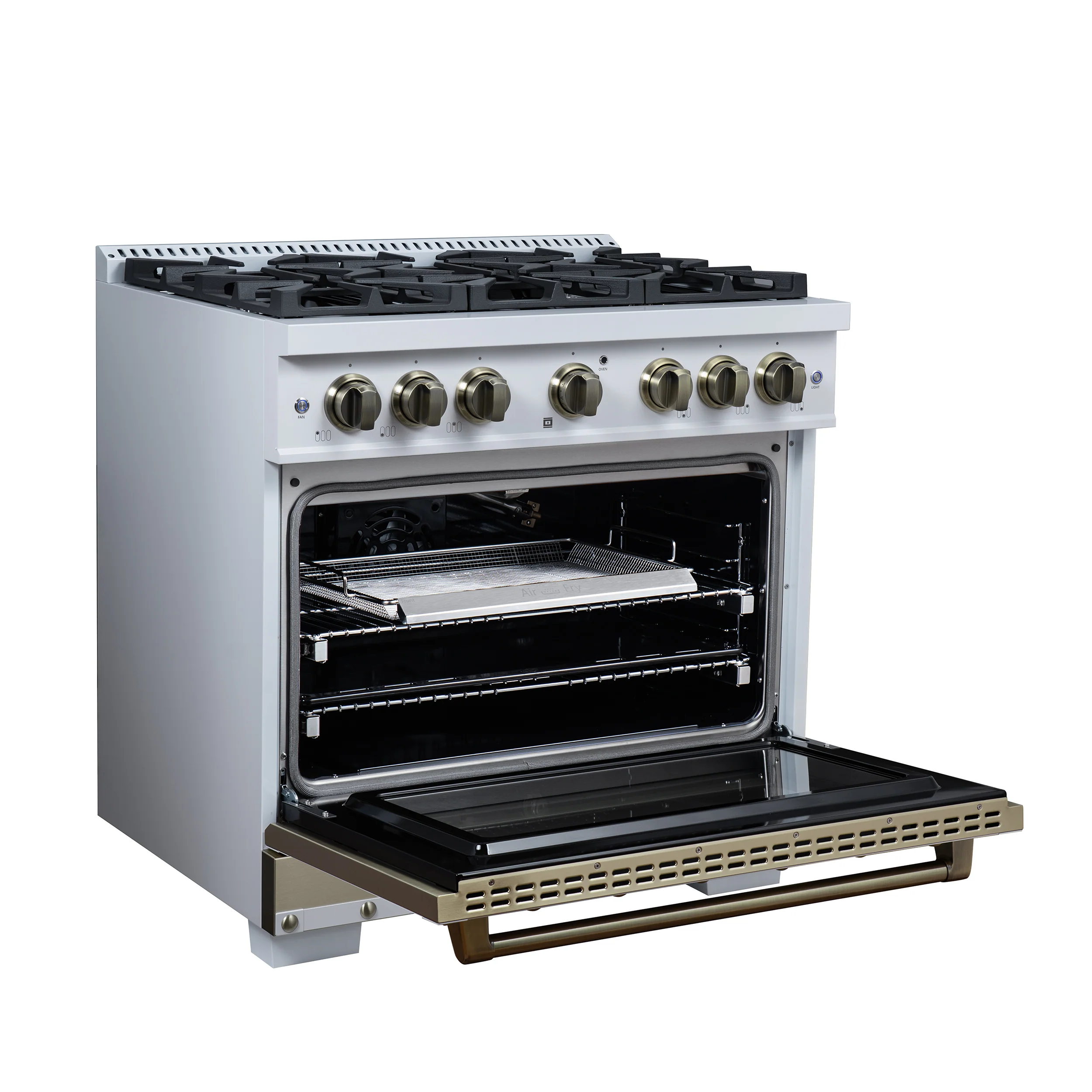 Valente 36" Gas Range in White, 6 Sealed Burnes, 71 000 BTU Cooktop Output , 5.2 Cu.Ft. convection Oven, Telescopic Racks - Image 6