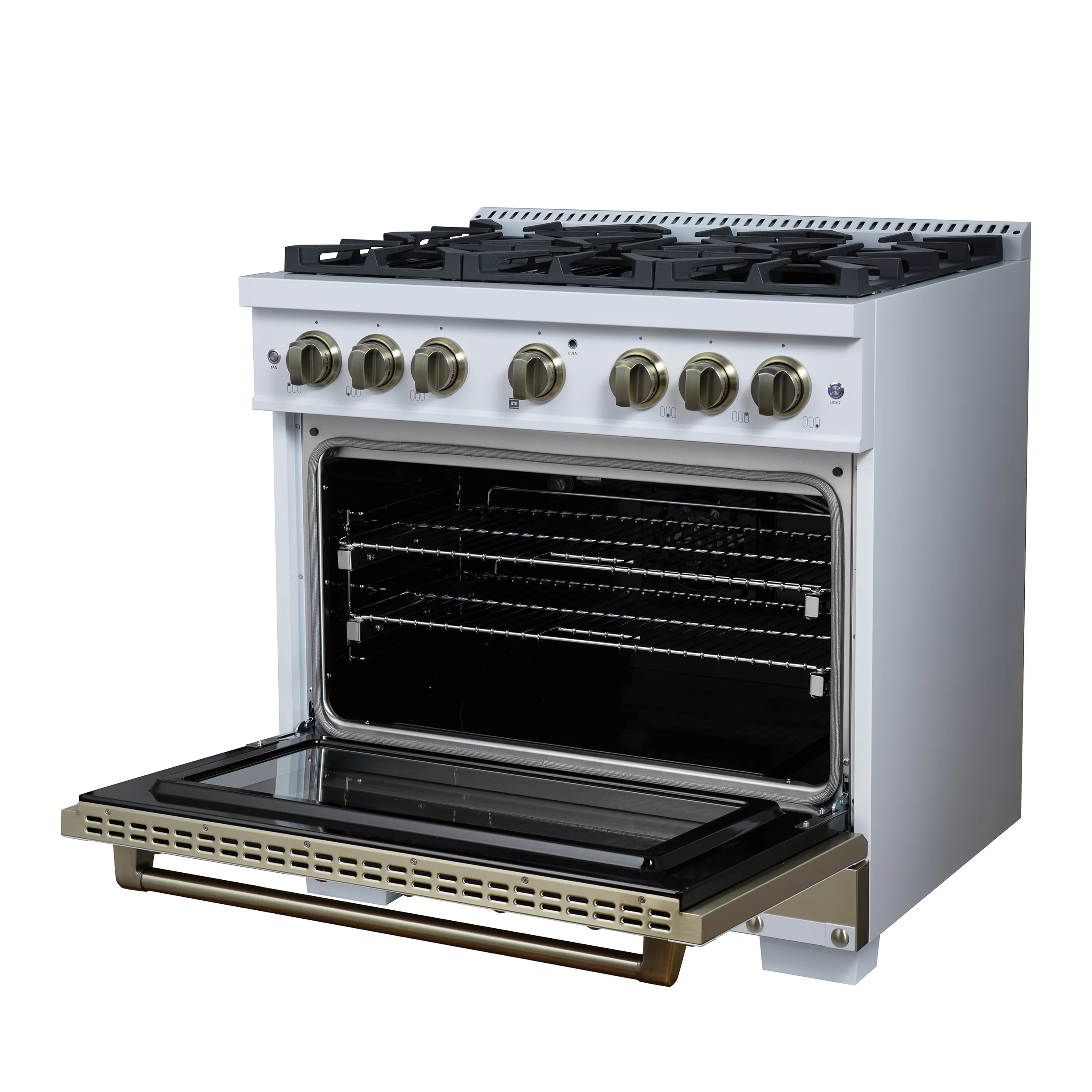 Valente 36" Gas Range in White, 6 Sealed Burnes, 71 000 BTU Cooktop Output , 5.2 Cu.Ft. convection Oven, Telescopic Racks - Image 9