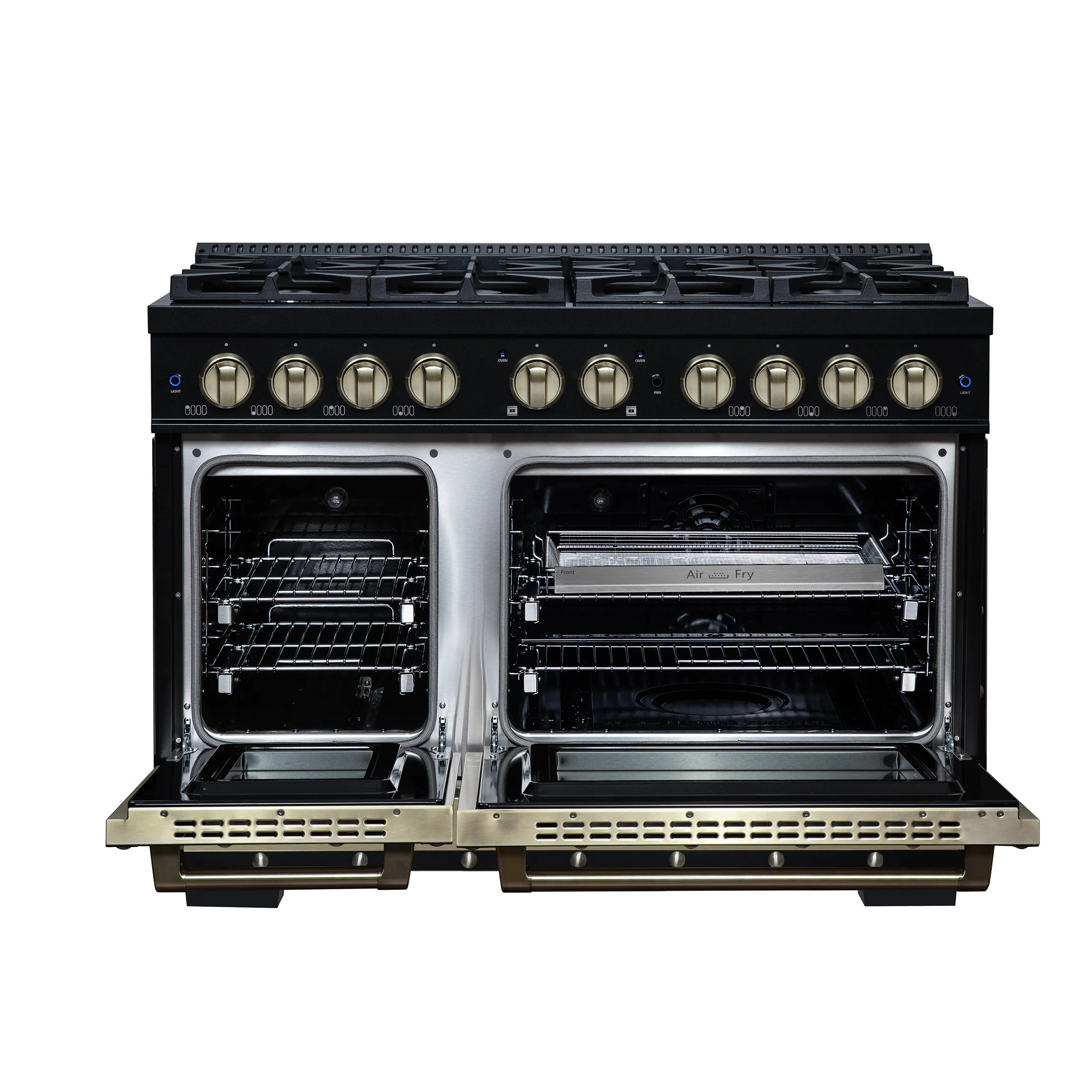 Valente 48" Dual Fuel Range in Black, 8 Sealed Burners, 94 000 BTU Cooktop Output, 6.7 Cu.Ft. Double Oven, Telescopic Racks - Image 3