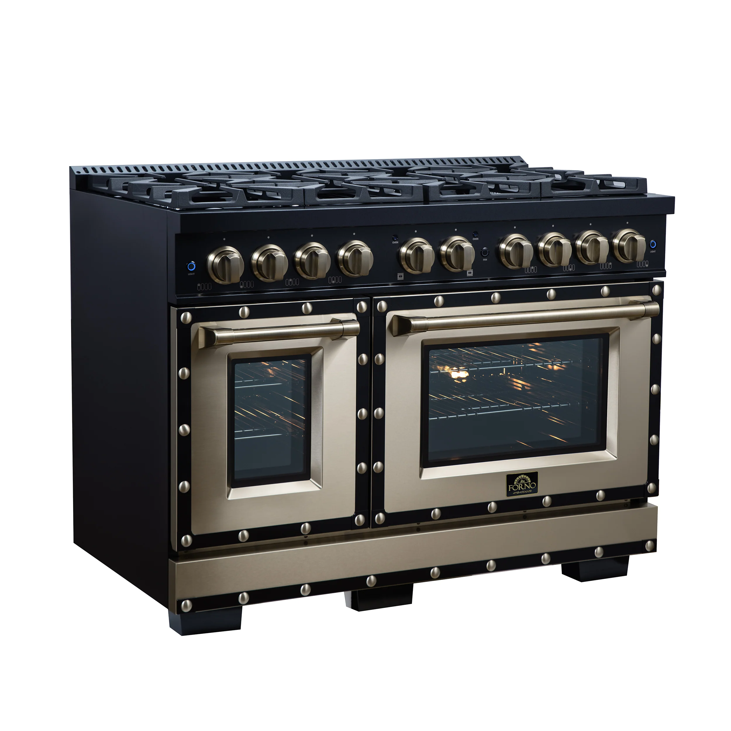 Valente 48" Dual Fuel Range in Black, 8 Sealed Burners, 94 000 BTU Cooktop Output, 6.7 Cu.Ft. Double Oven, Telescopic Racks - Image 4
