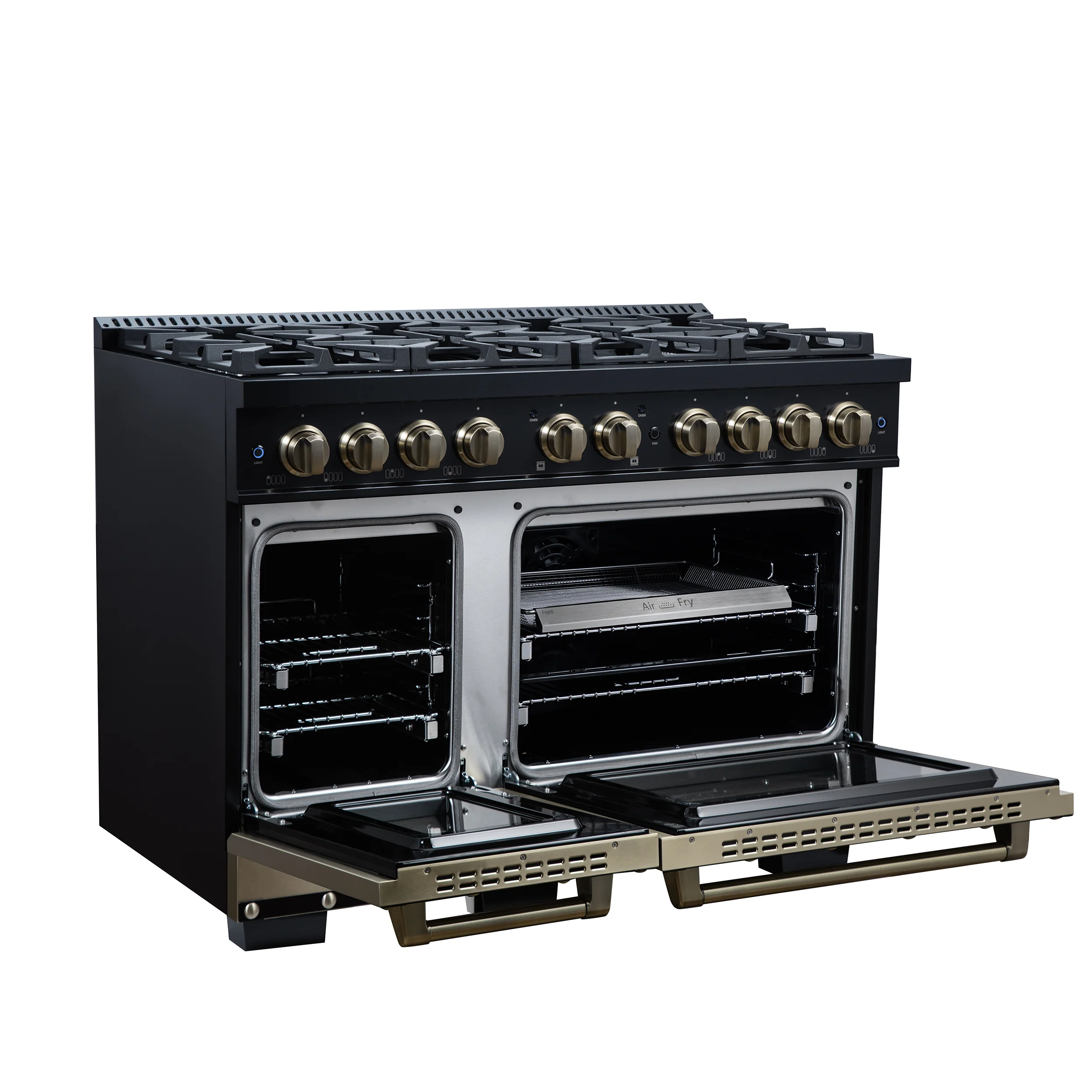 Valente 48" Dual Fuel Range in Black, 8 Sealed Burners, 94 000 BTU Cooktop Output, 6.7 Cu.Ft. Double Oven, Telescopic Racks - Image 5