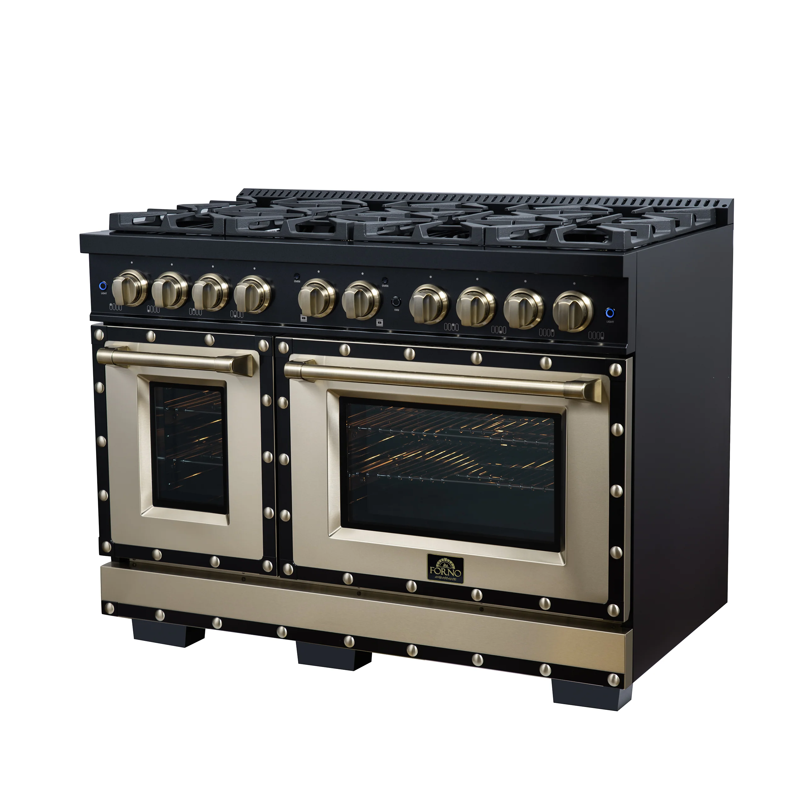 Valente 48" Dual Fuel Range in Black, 8 Sealed Burners, 94 000 BTU Cooktop Output, 6.7 Cu.Ft. Double Oven, Telescopic Racks - Image 6