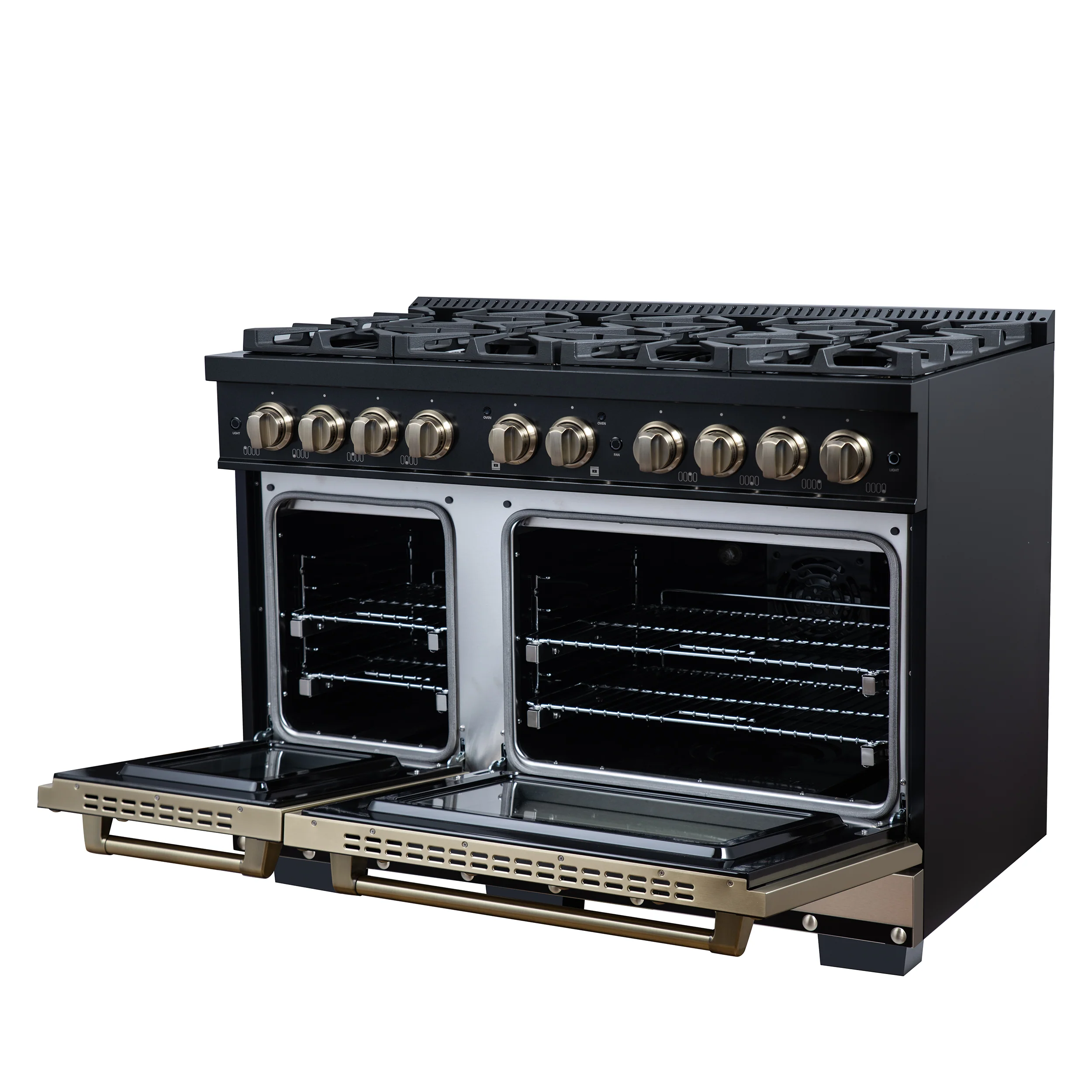 Valente 48" Dual Fuel Range in Black, 8 Sealed Burners, 94 000 BTU Cooktop Output, 6.7 Cu.Ft. Double Oven, Telescopic Racks - Image 7