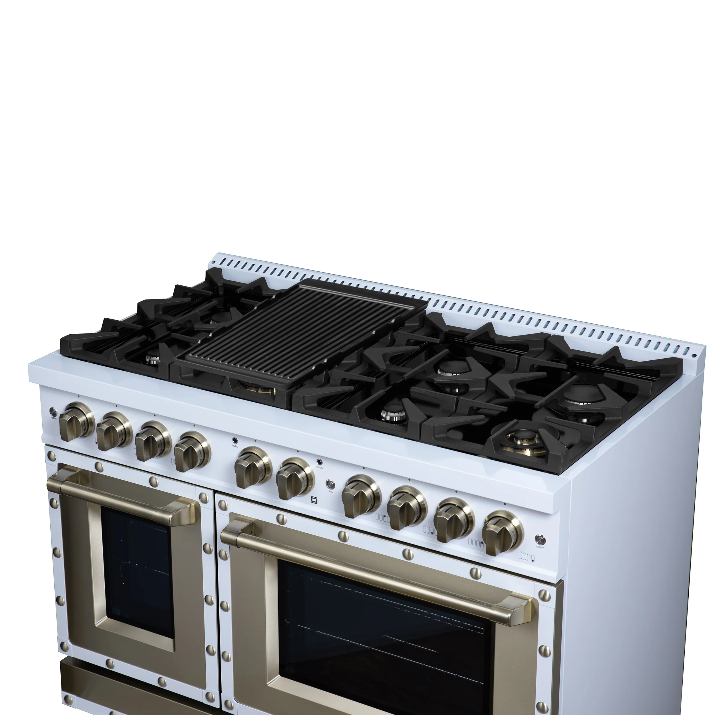 Valente 48" Dual Fuel Range in White, 8 Sealed Burners, 94 000 BTU Cooktop Output, 6.7 Cu.Ft. Double Oven, Telescopic Racks - Image 10