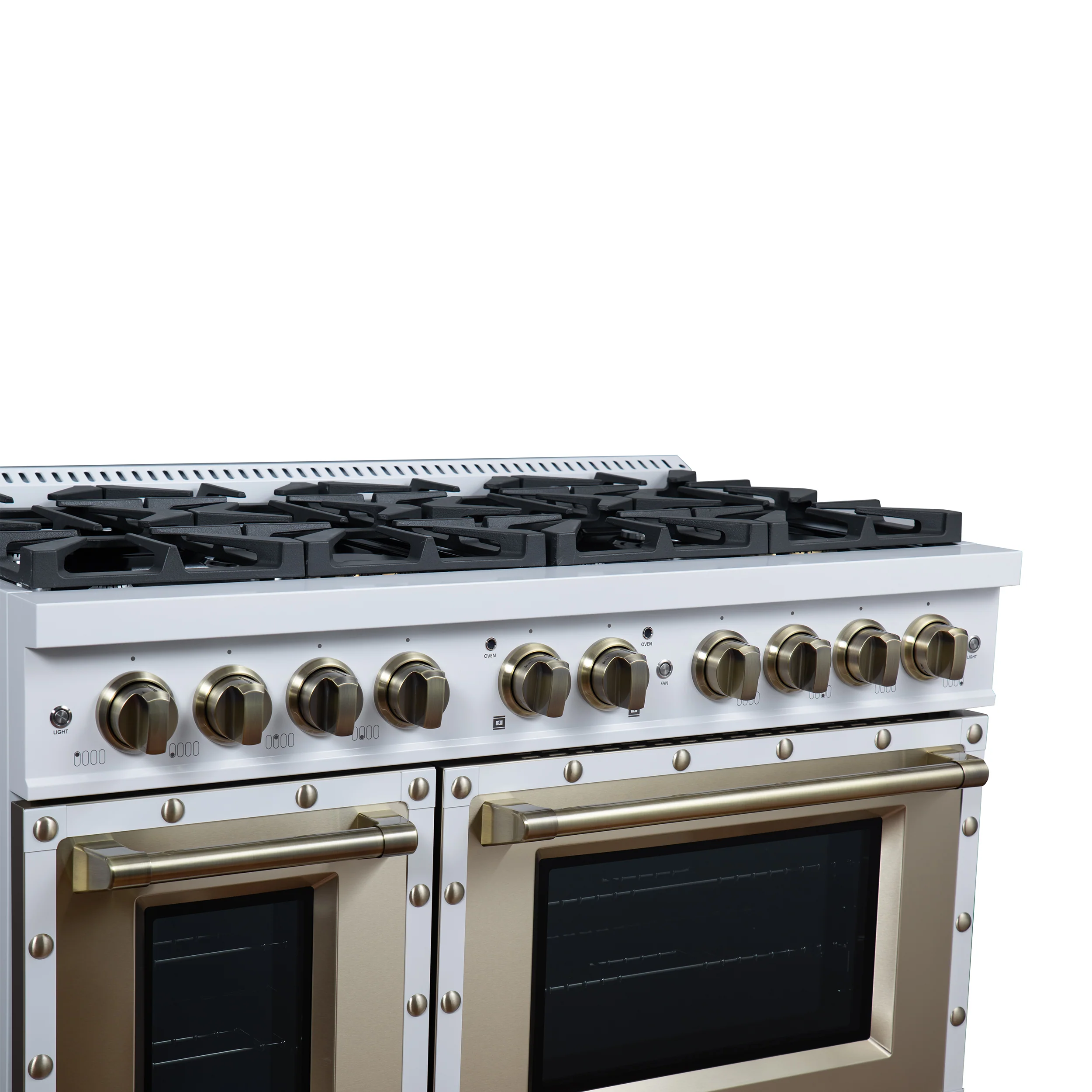 Valente 48" Dual Fuel Range in White, 8 Sealed Burners, 94 000 BTU Cooktop Output, 6.7 Cu.Ft. Double Oven, Telescopic Racks - Image 11