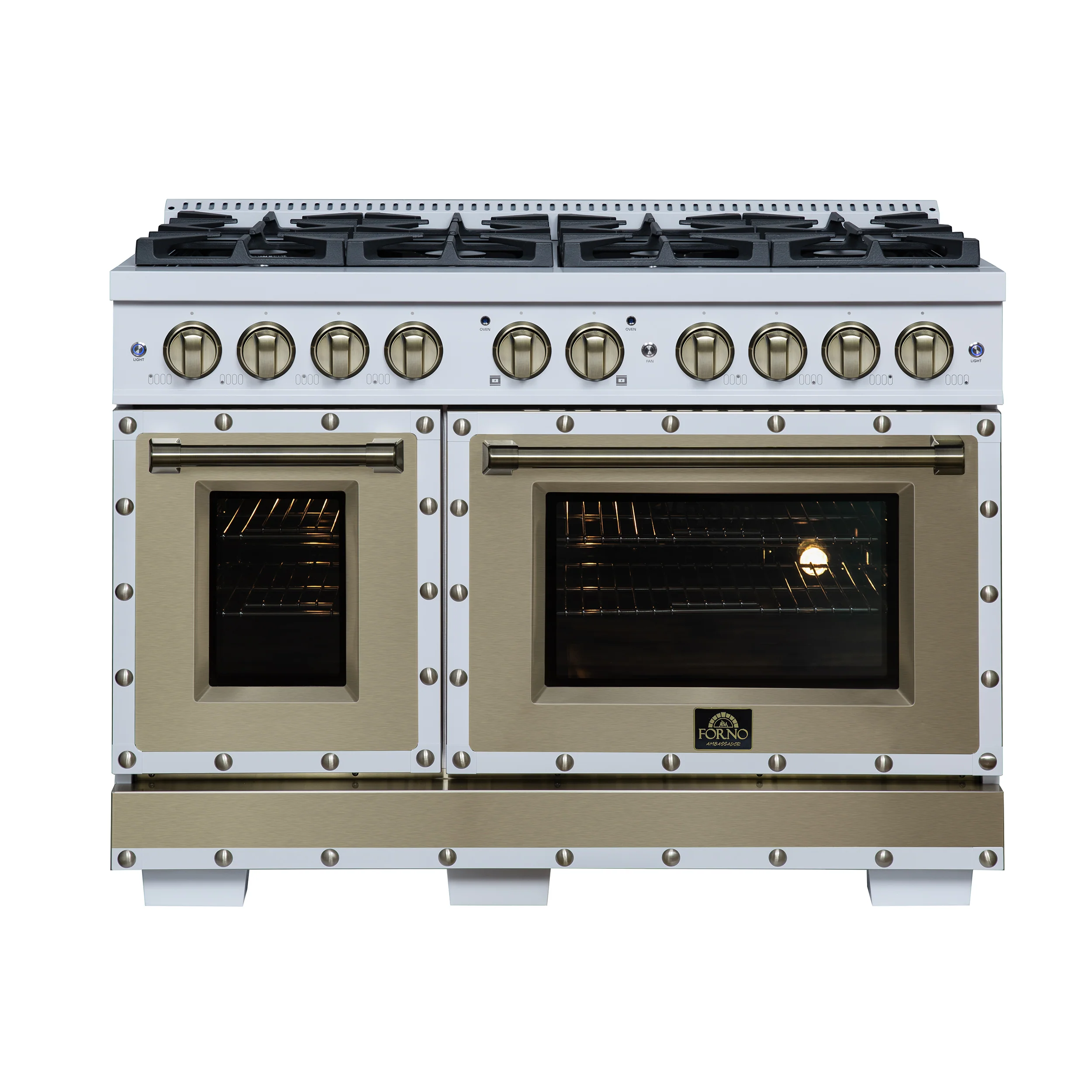 Valente 48" Dual Fuel Range in White, 8 Sealed Burners, 94 000 BTU Cooktop Output, 6.7 Cu.Ft. Double Oven, Telescopic Racks - Image 2