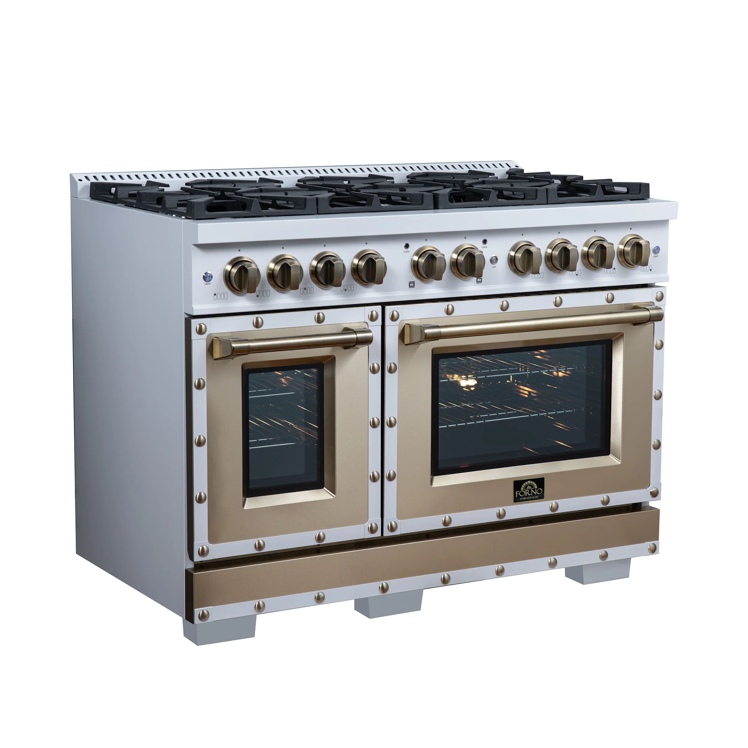 Valente 48" Dual Fuel Range in White, 8 Sealed Burners, 94 000 BTU Cooktop Output, 6.7 Cu.Ft. Double Oven, Telescopic Racks - Image 4