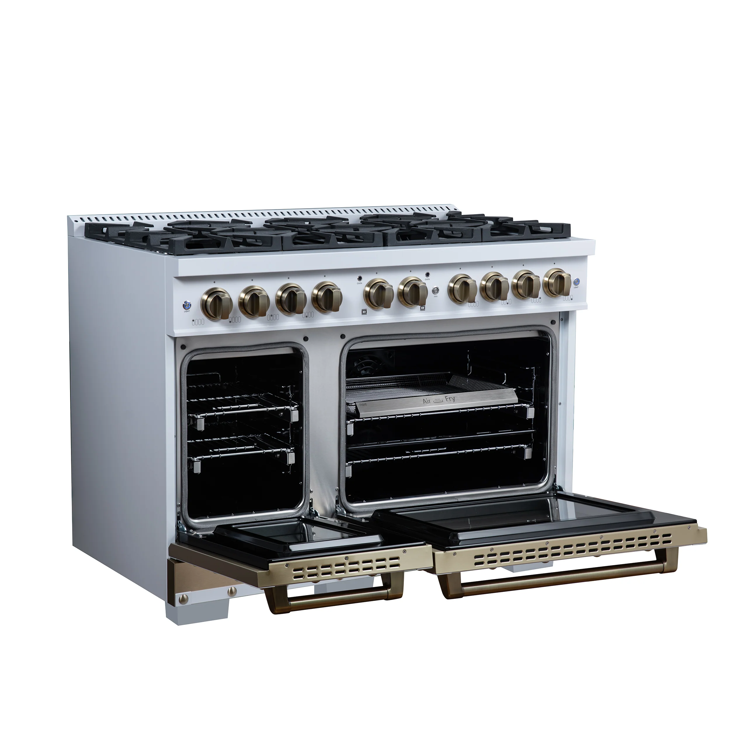 Valente 48" Dual Fuel Range in White, 8 Sealed Burners, 94 000 BTU Cooktop Output, 6.7 Cu.Ft. Double Oven, Telescopic Racks - Image 5