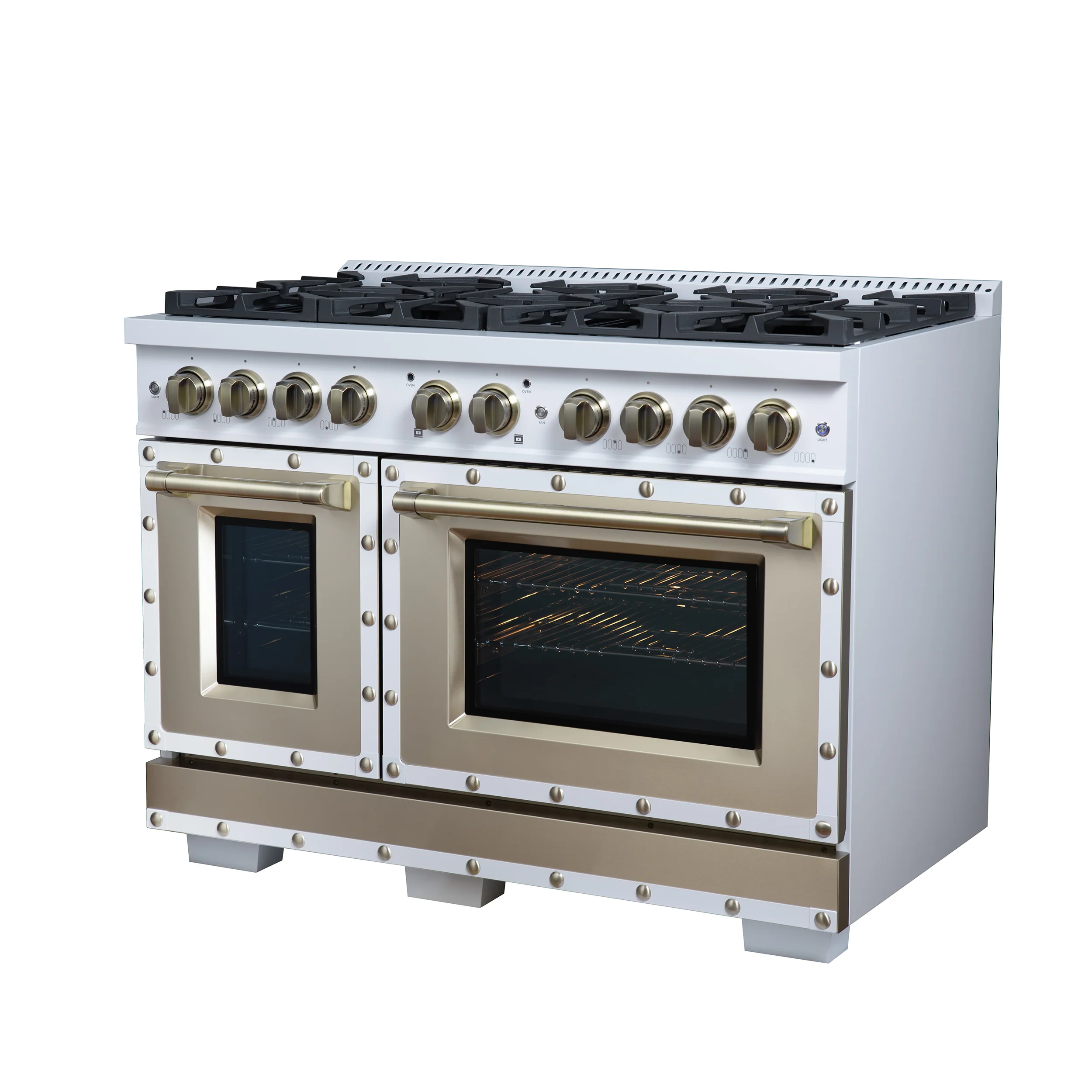 Valente 48" Dual Fuel Range in White, 8 Sealed Burners, 94 000 BTU Cooktop Output, 6.7 Cu.Ft. Double Oven, Telescopic Racks - Image 6