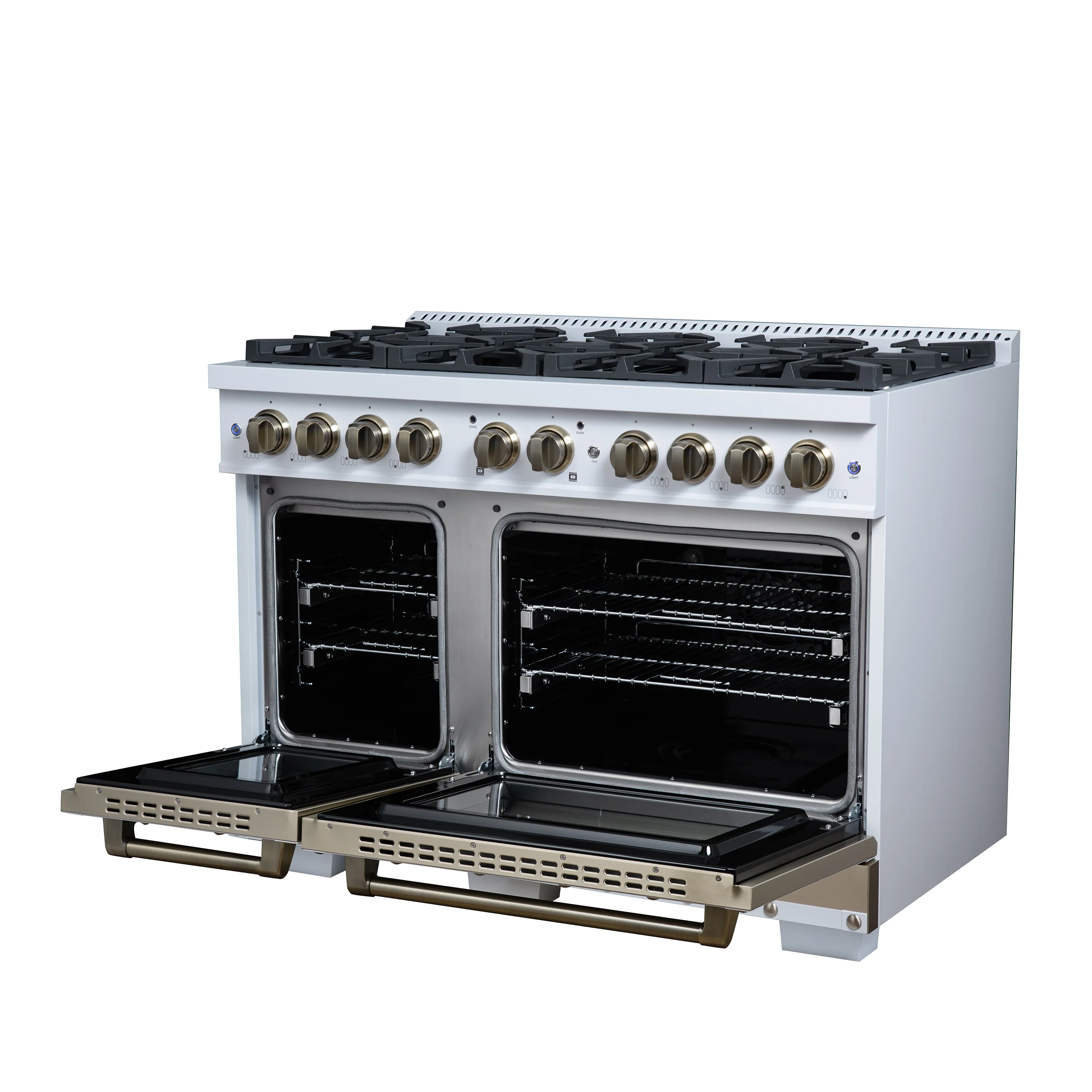 Valente 48" Dual Fuel Range in White, 8 Sealed Burners, 94 000 BTU Cooktop Output, 6.7 Cu.Ft. Double Oven, Telescopic Racks - Image 7