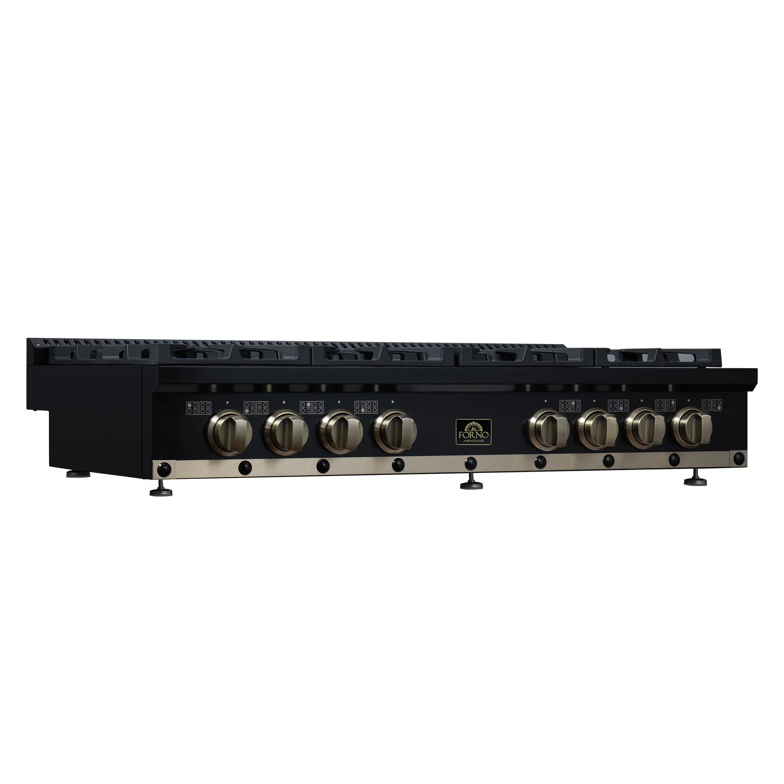Valente 48" Gas Cooktop in Black, 8 Sealed burners, 94,000 BUT Output, 2 Antique Brass Dual-Ring Burners, Continuous Cast Iron Grates - Image 2