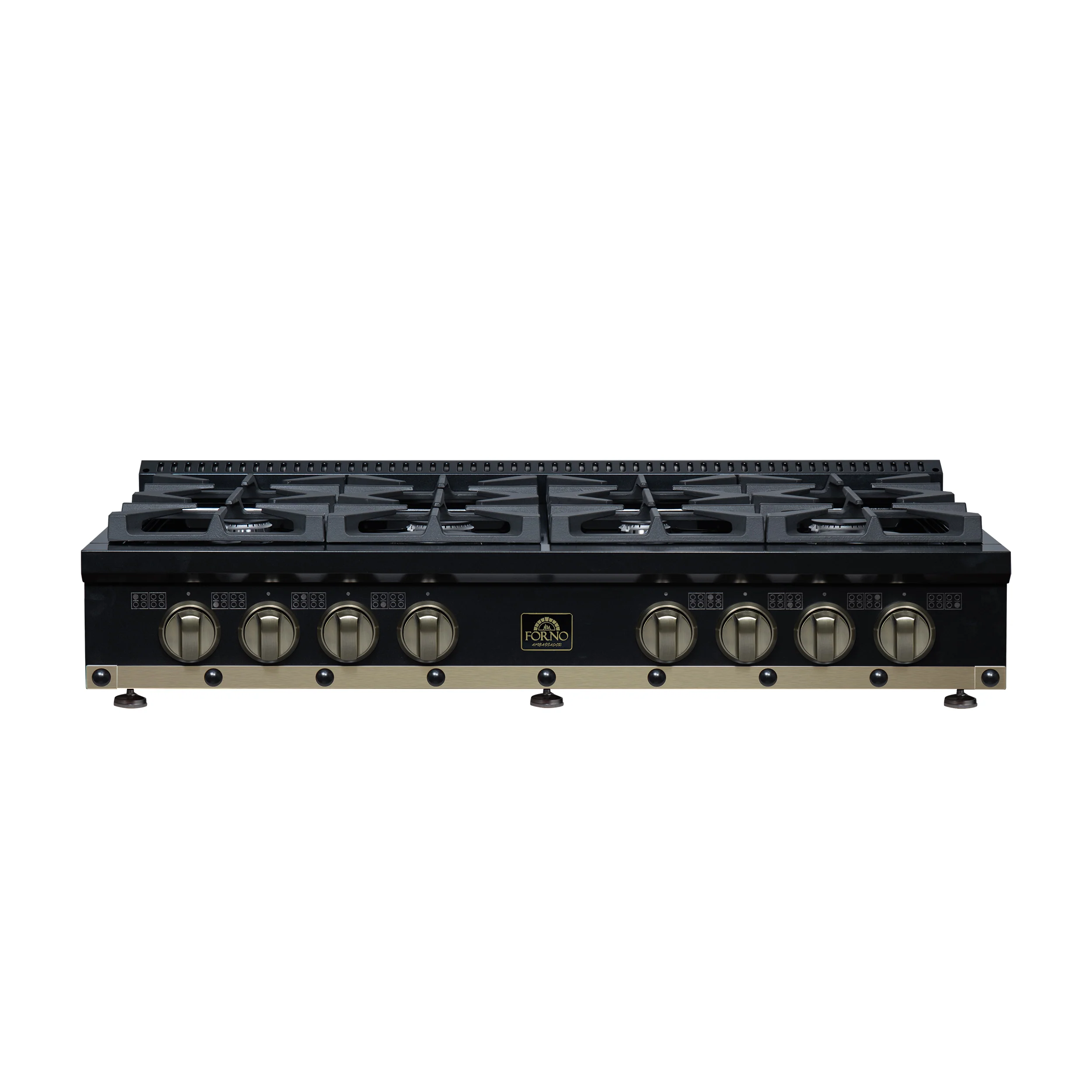 Valente 48" Gas Cooktop in Black, 8 Sealed burners, 94,000 BUT Output, 2 Antique Brass Dual-Ring Burners, Continuous Cast Iron Grates - Image 6