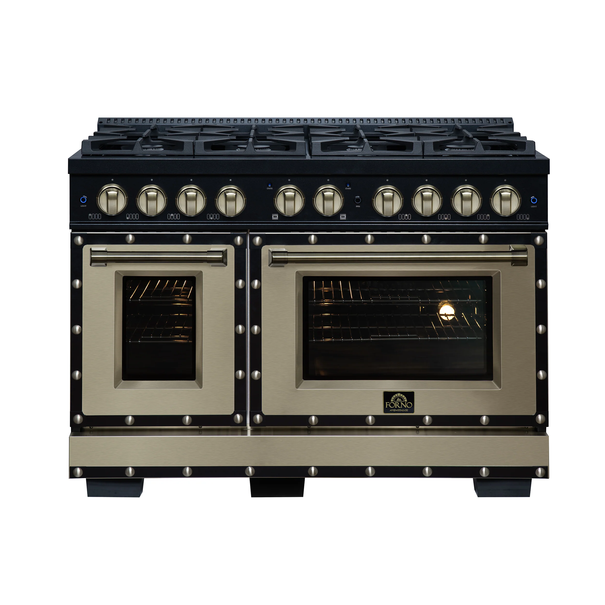 Valente 48" Gas Range in Black, 8 Sealed Burnes, 94 000 BTU Cooktop Output, 6.7 Cu.Ft. Double Oven, Telescopic Racks - Image 2