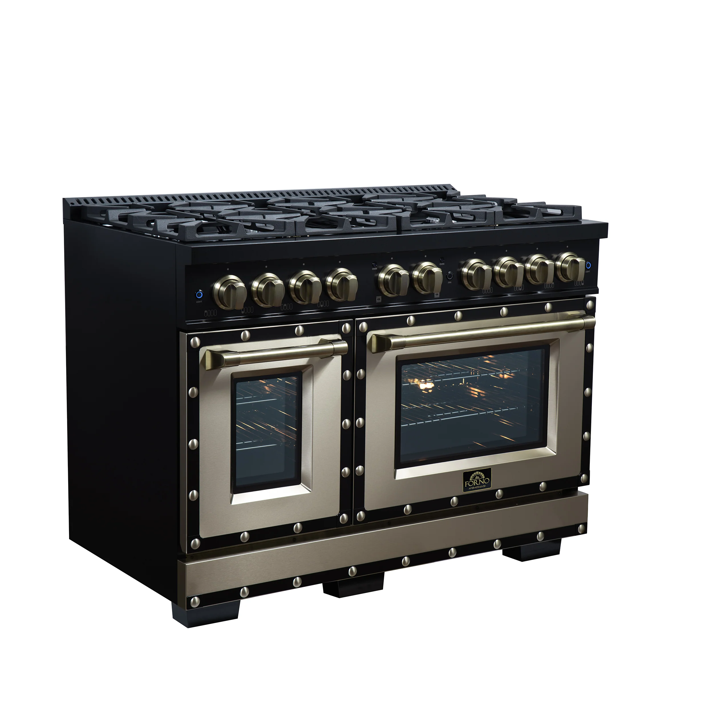 Valente 48" Gas Range in Black, 8 Sealed Burnes, 94 000 BTU Cooktop Output, 6.7 Cu.Ft. Double Oven, Telescopic Racks - Image 4