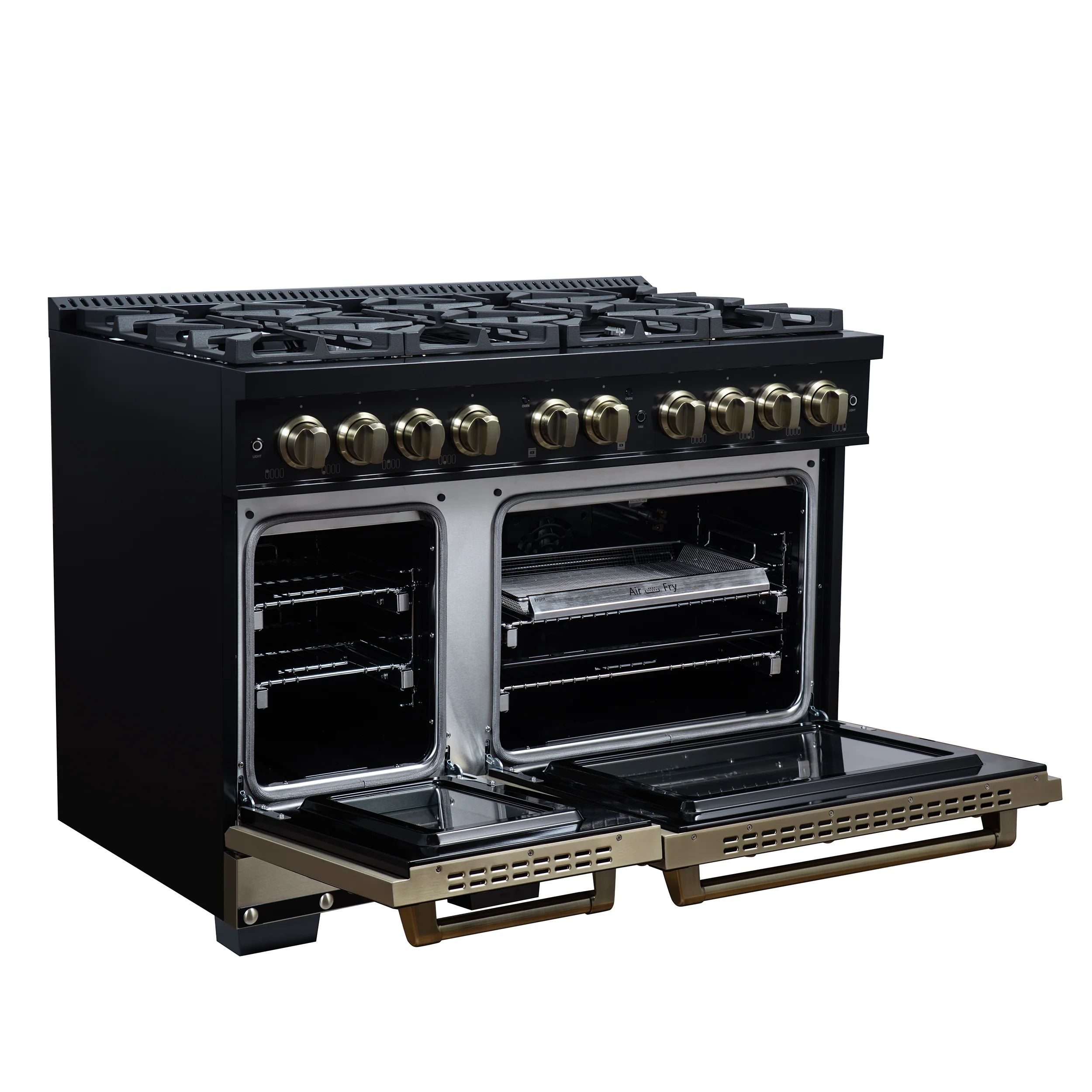 Valente 48" Gas Range in Black, 8 Sealed Burnes, 94 000 BTU Cooktop Output, 6.7 Cu.Ft. Double Oven, Telescopic Racks - Image 6