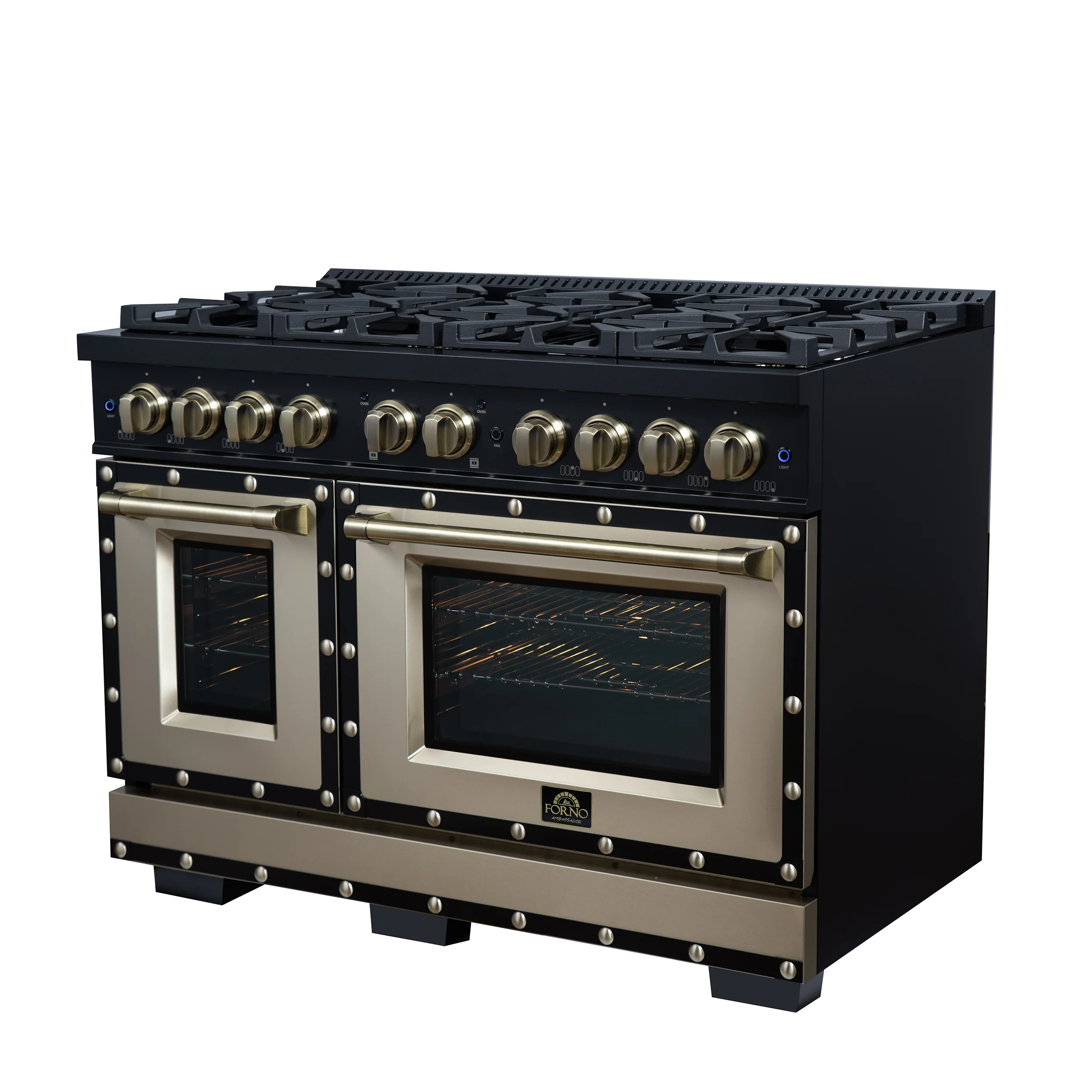 Valente 48" Gas Range in Black, 8 Sealed Burnes, 94 000 BTU Cooktop Output, 6.7 Cu.Ft. Double Oven, Telescopic Racks - Image 7