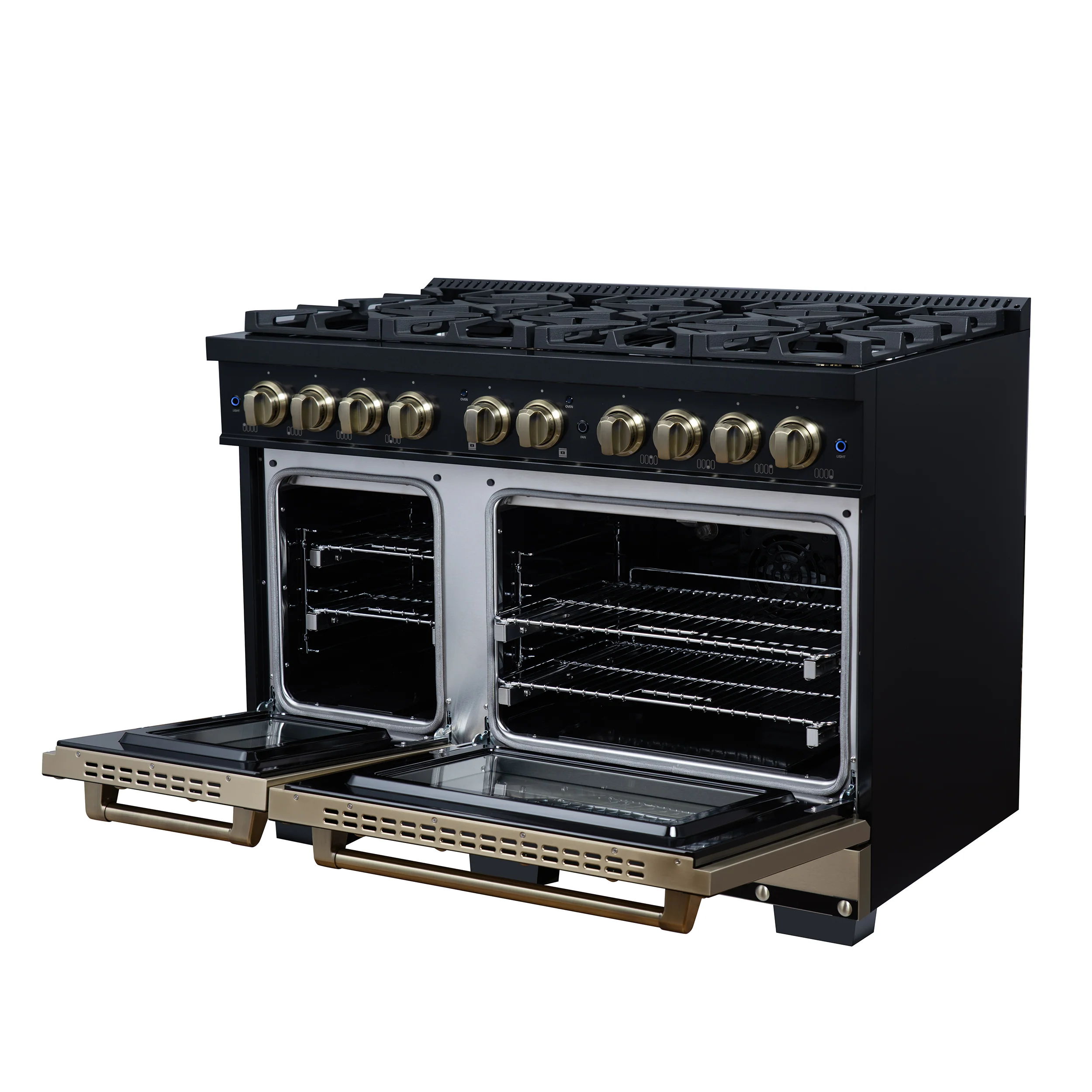 Valente 48" Gas Range in Black, 8 Sealed Burnes, 94 000 BTU Cooktop Output, 6.7 Cu.Ft. Double Oven, Telescopic Racks - Image 8