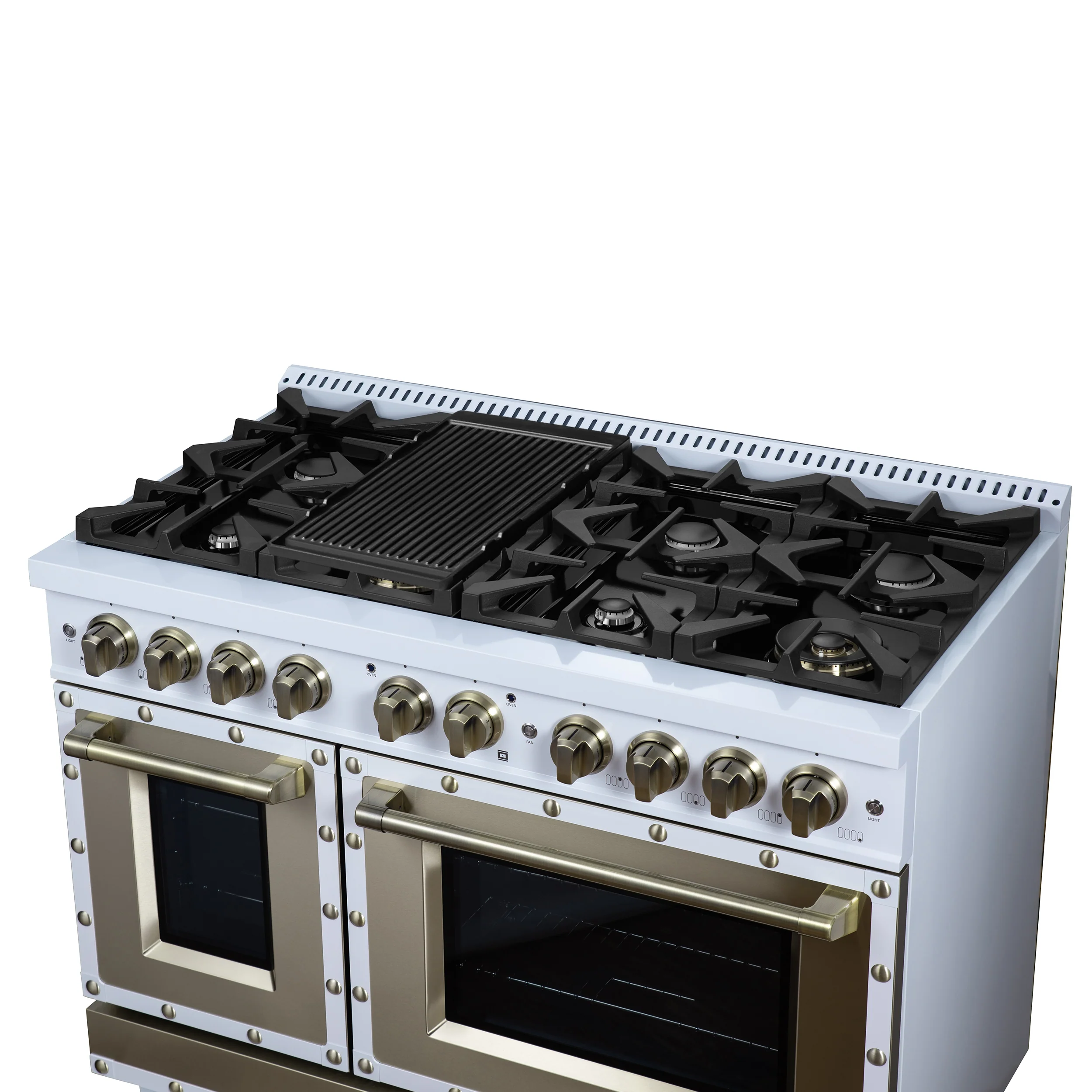 Valente 48" Gas Range in White, 8 Sealed Burnes, 94 000 BTU Cooktop Output, 6.7 Cu.Ft. Double Oven, Telescopic Racks - Image 10