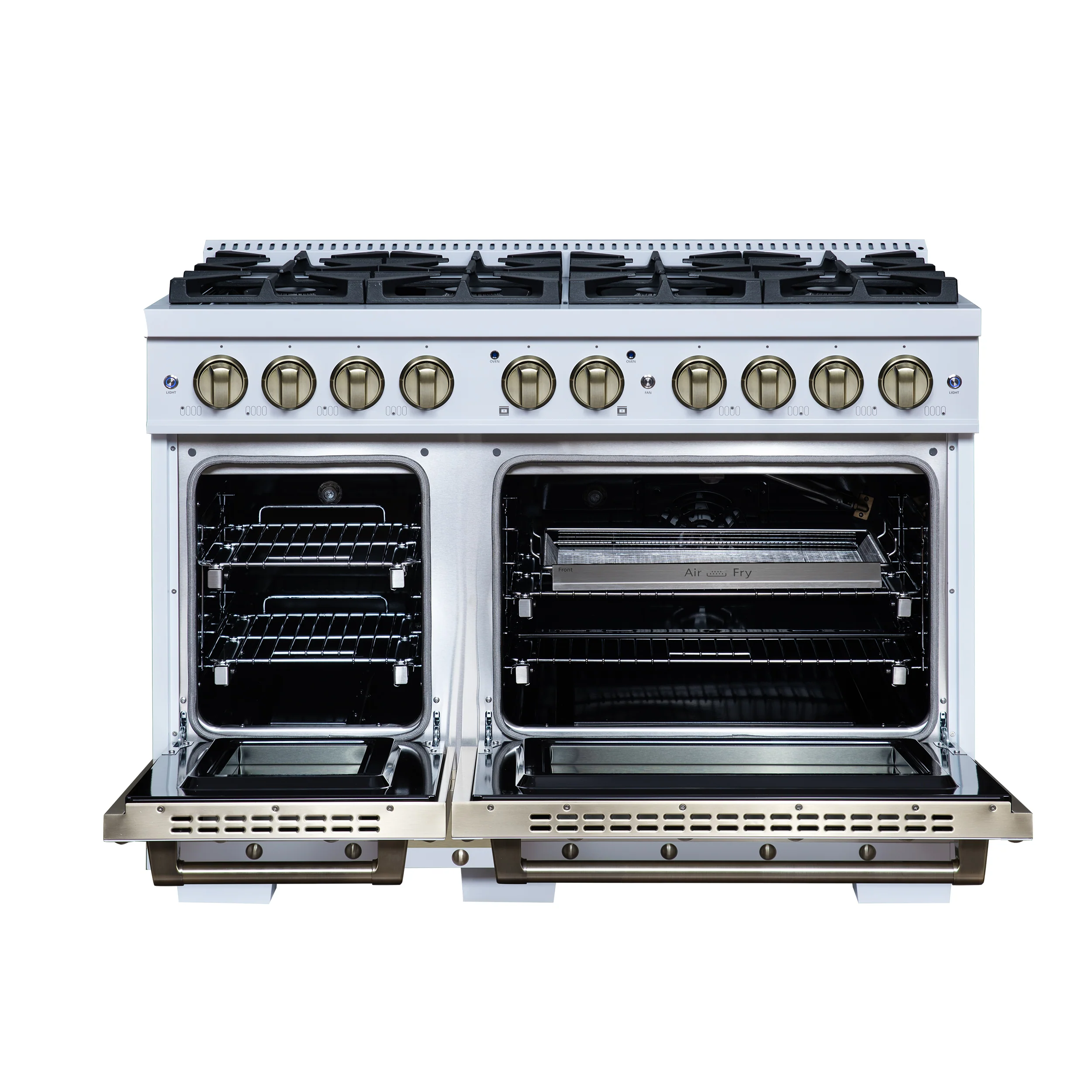 Valente 48" Gas Range in White, 8 Sealed Burnes, 94 000 BTU Cooktop Output, 6.7 Cu.Ft. Double Oven, Telescopic Racks - Image 3