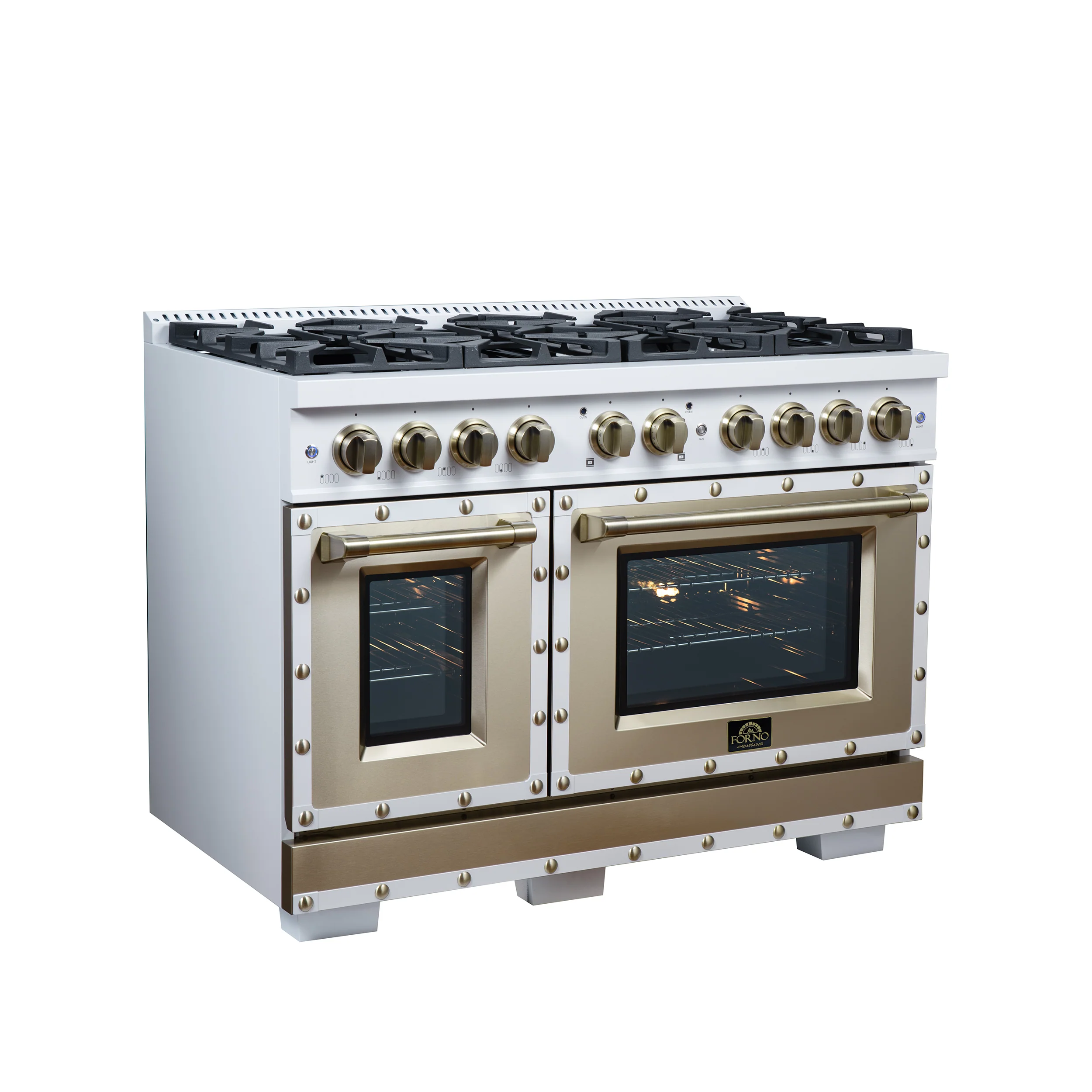 Valente 48" Gas Range in White, 8 Sealed Burnes, 94 000 BTU Cooktop Output, 6.7 Cu.Ft. Double Oven, Telescopic Racks - Image 4