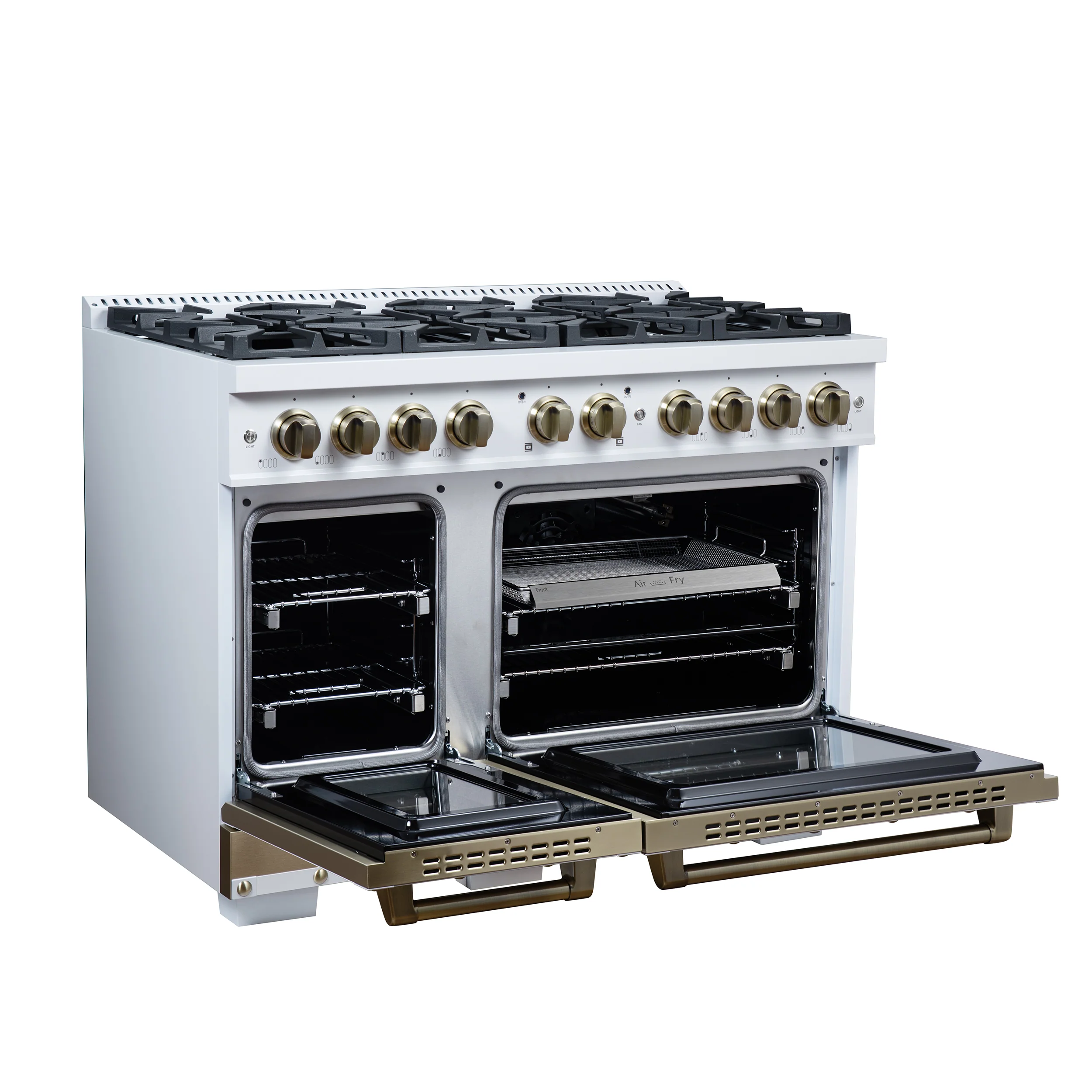 Valente 48" Gas Range in White, 8 Sealed Burnes, 94 000 BTU Cooktop Output, 6.7 Cu.Ft. Double Oven, Telescopic Racks - Image 5