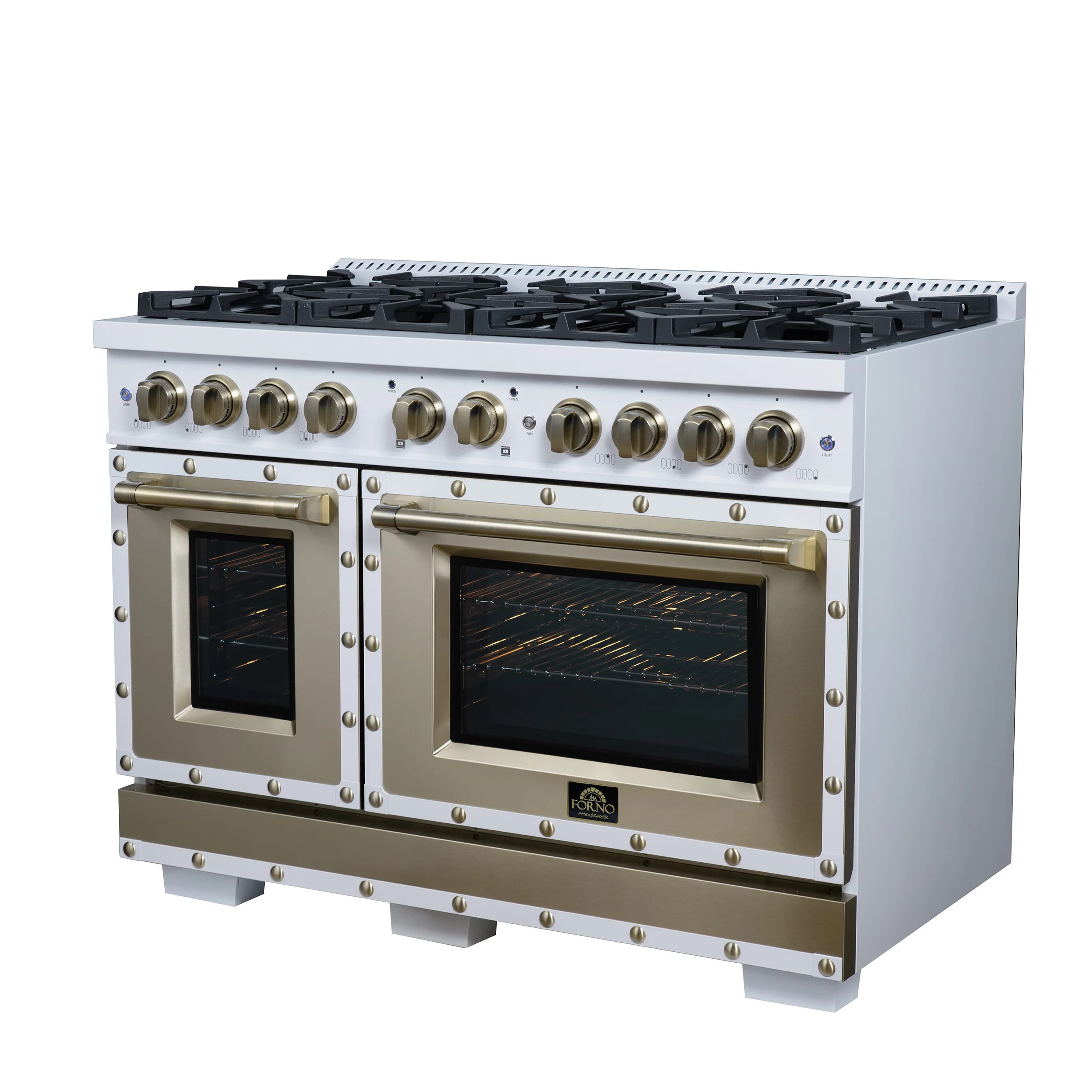 Valente 48" Gas Range in White, 8 Sealed Burnes, 94 000 BTU Cooktop Output, 6.7 Cu.Ft. Double Oven, Telescopic Racks - Image 6