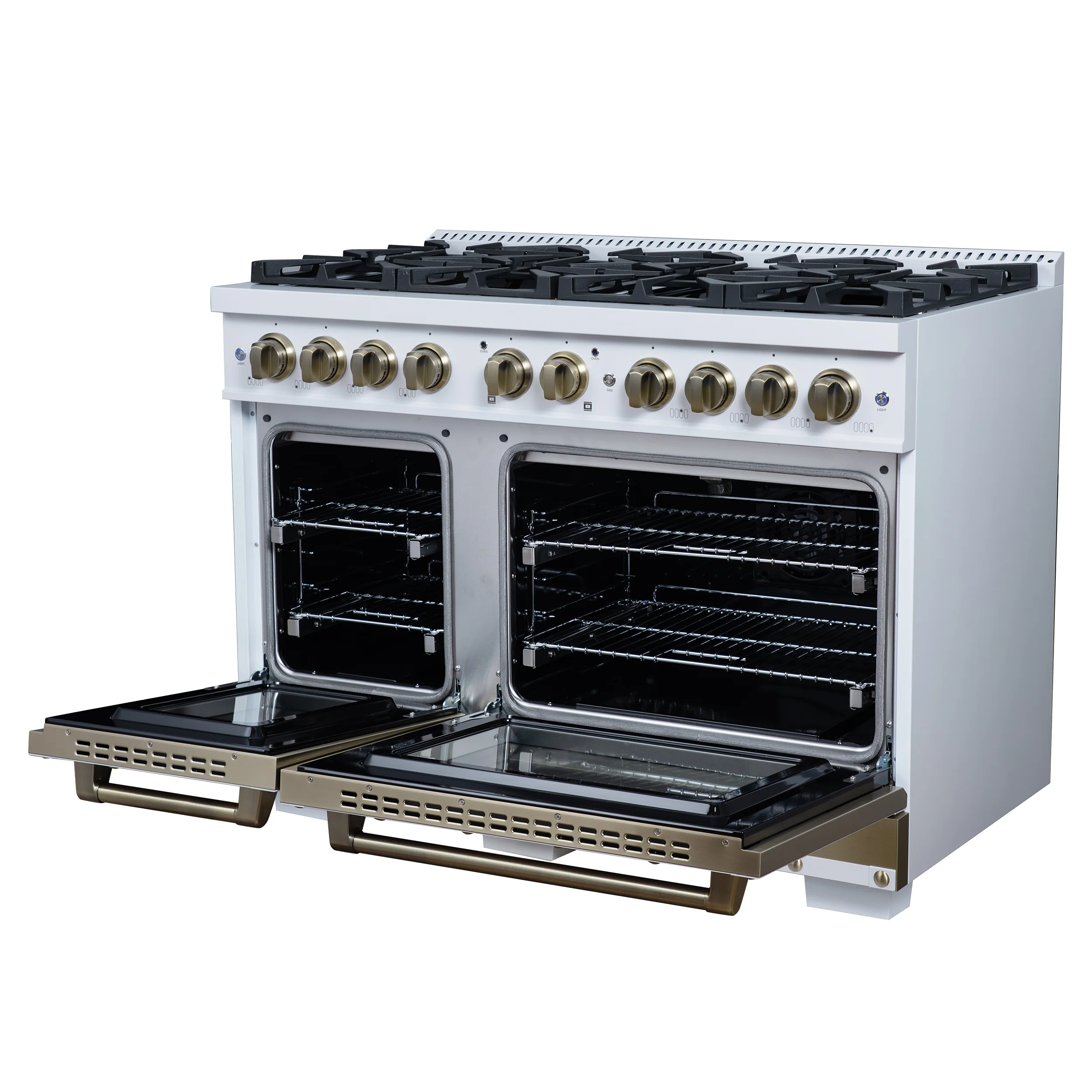 Valente 48" Gas Range in White, 8 Sealed Burnes, 94 000 BTU Cooktop Output, 6.7 Cu.Ft. Double Oven, Telescopic Racks - Image 7